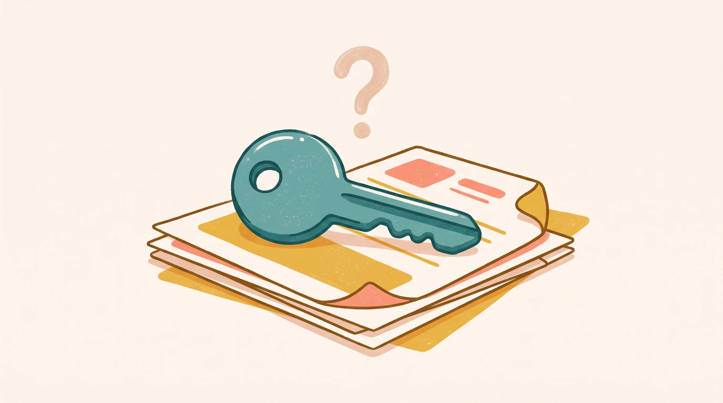 Digital illustration for article section "Content Section 5" in "VIKR launches credential platform for federal contractors" - A simple, well-balanced composition featuring a large, stylized, slightly rounded physical key resti...