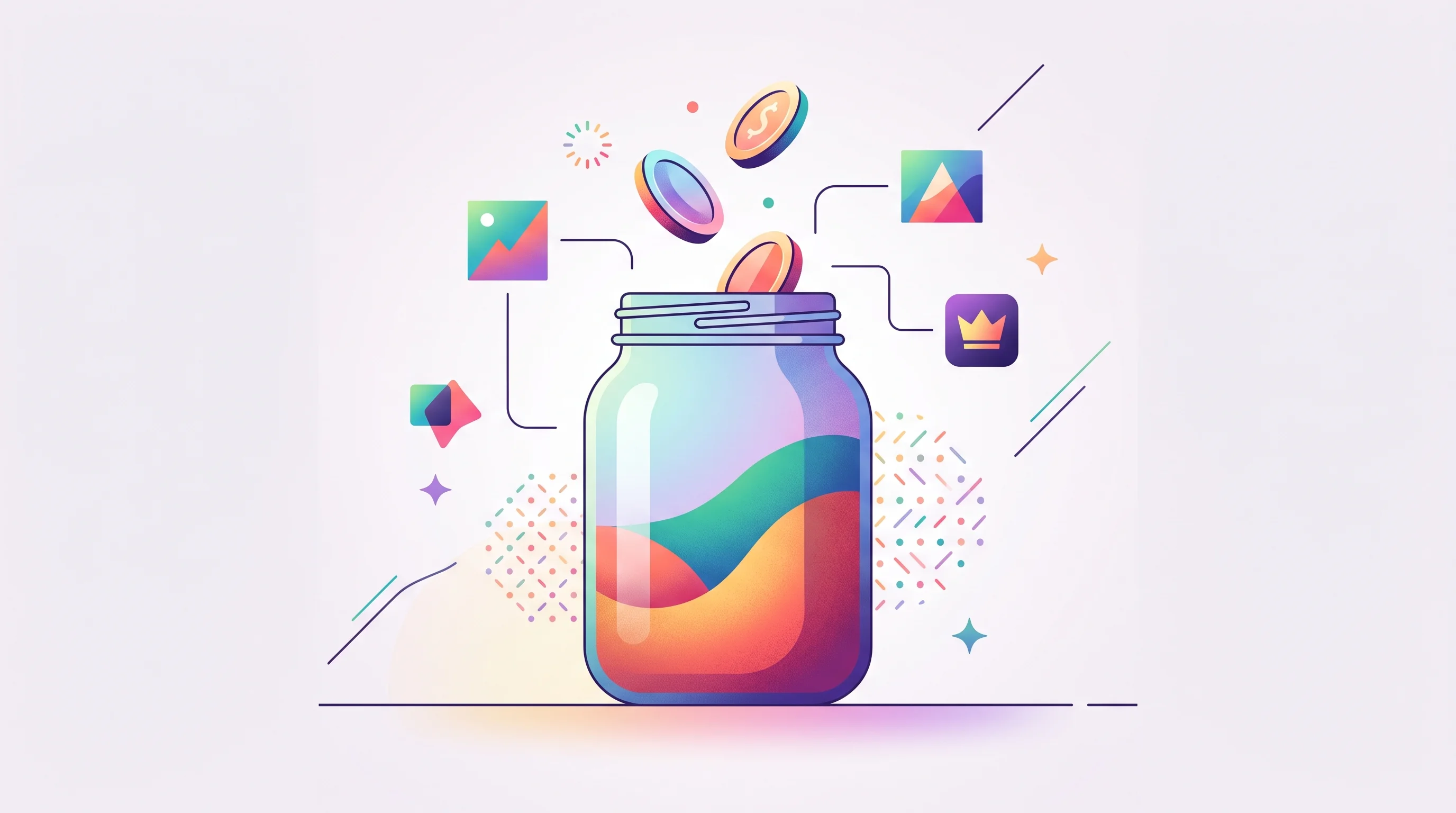 Digital illustration for article section "Content Section 3" in "HiringCafe raises $6.8M to build AI job search engine" - A clean, minimalist composition featuring a stylized, modern glass tip jar as the central focal poin...
