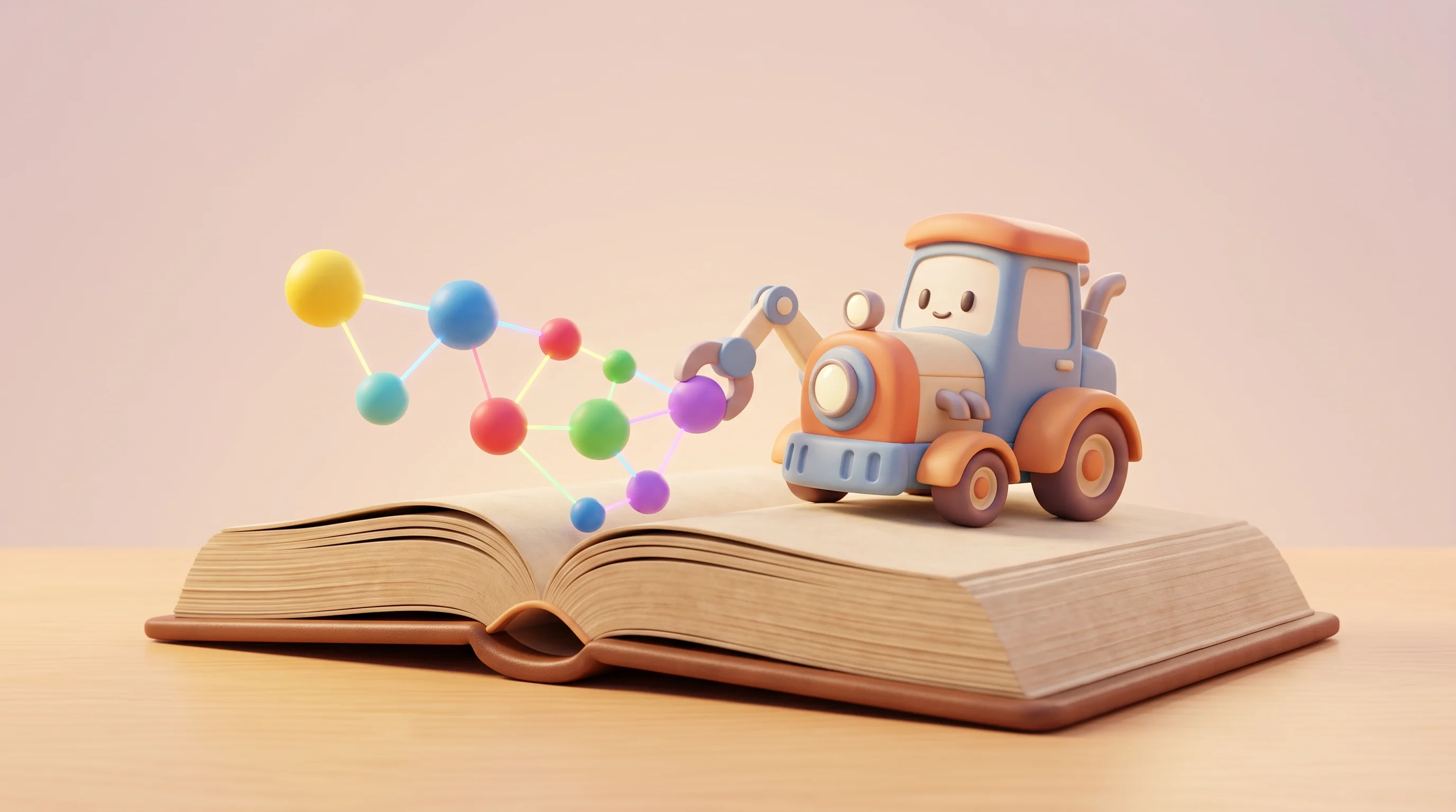 Digital illustration for article section "Content Section 2" in "Graphify Labs launches knowledge graph with 122K+ stars" - A stylized, adorable 3D mechanical engine with soft, rounded edges and a warm, inviting appearance, ...