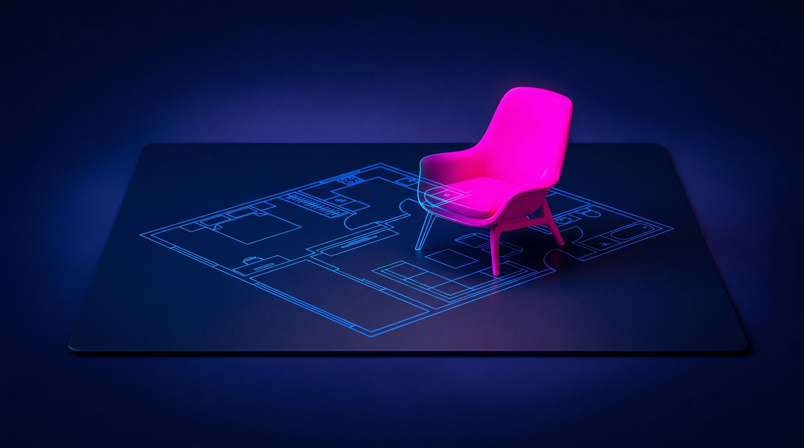 Digital illustration for article section "Content Section 2" in "Rayon raises $11.4M for AI-powered collaborative CAD" - A clean, minimalist composition featuring a sleek architectural floor plan resting on a smooth, uncl...