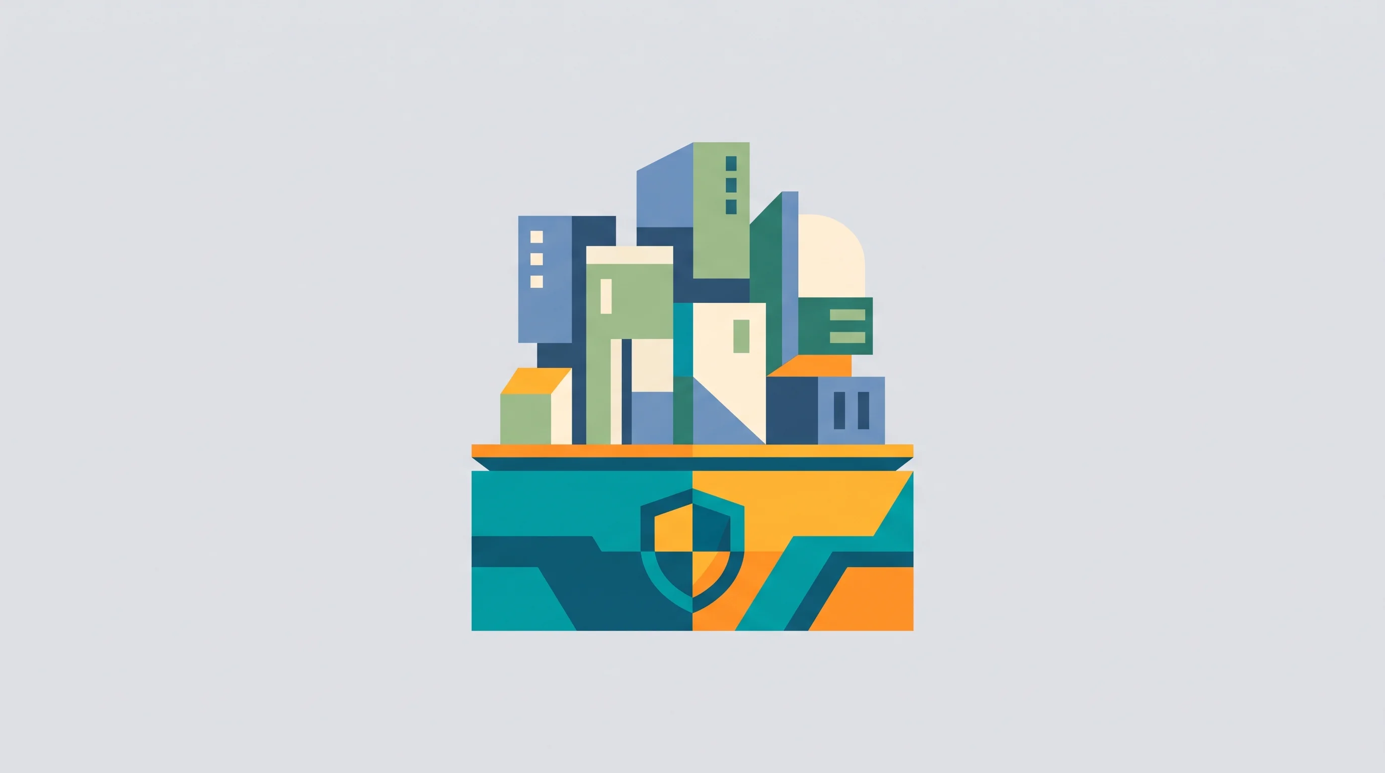 Digital illustration for article section "A Crowded but Fragmented Market" in "Trendspek raises $6M to expand infrastructure software globally" - A conceptual and minimalist representation of an "anti-collapse layer" stabilizing critical infrastr...
