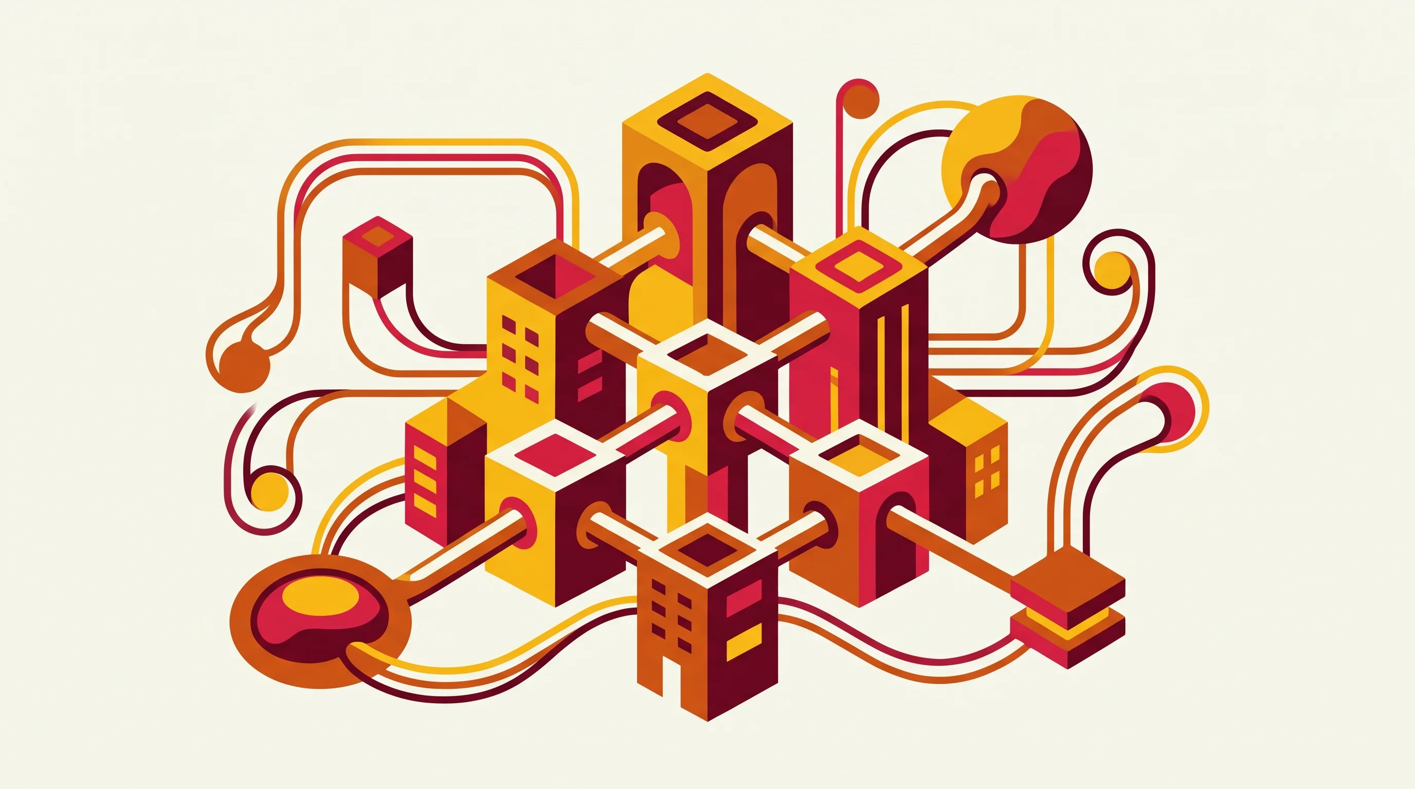 Digital illustration for article section "Open Questions and Infrastructure Challenges" in "SuperRadiant builds robotic experimentalists for science" - A minimalist and conceptual illustration representing the maturation of programmable cloud laborator...