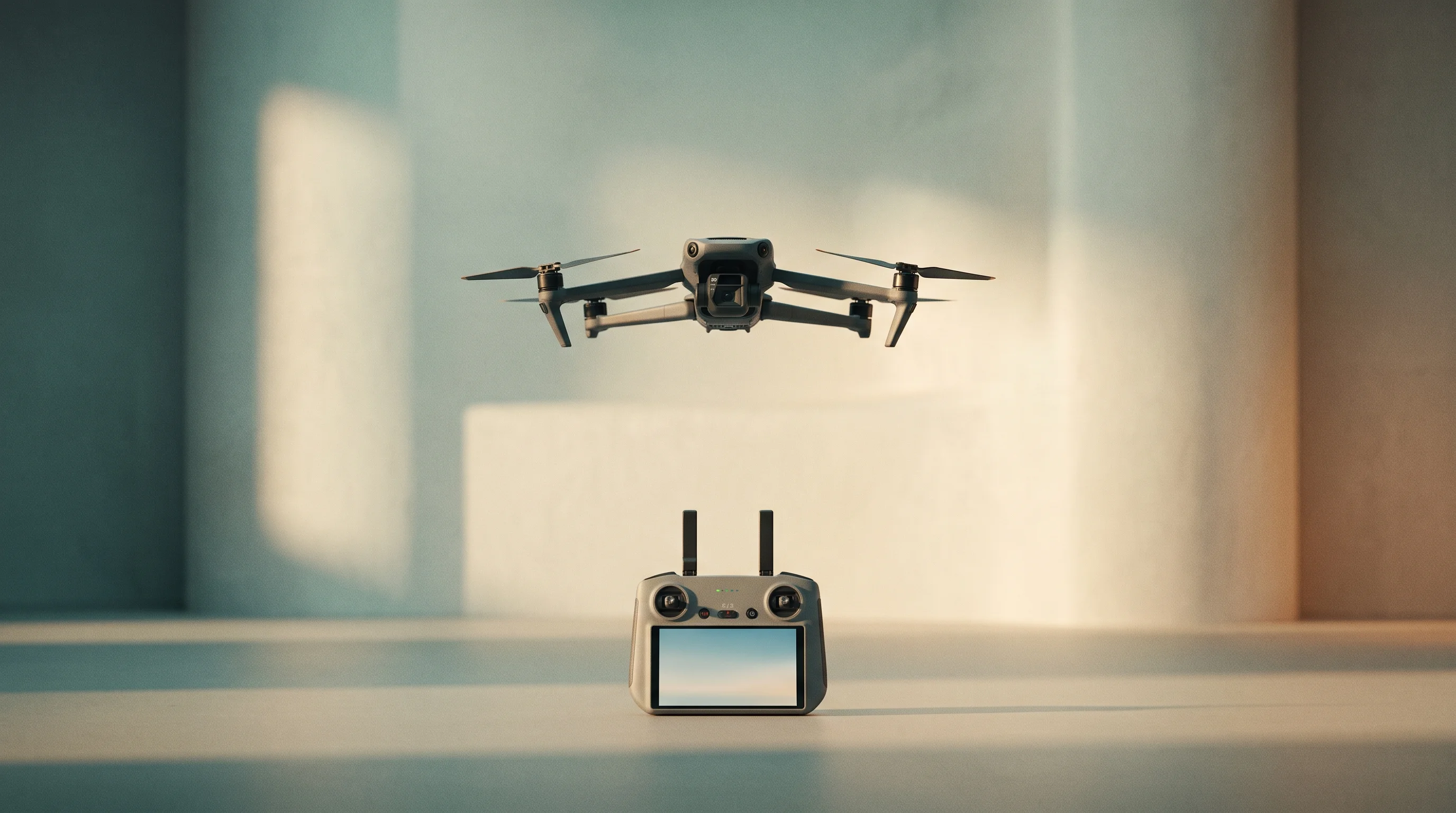 Digital illustration for article section "Content Section 3" in "Degla launches voice-controlled multi-drone mission platform" - A clean, minimalist conceptual composition featuring a single, sleek commercial drone hovering in pe...