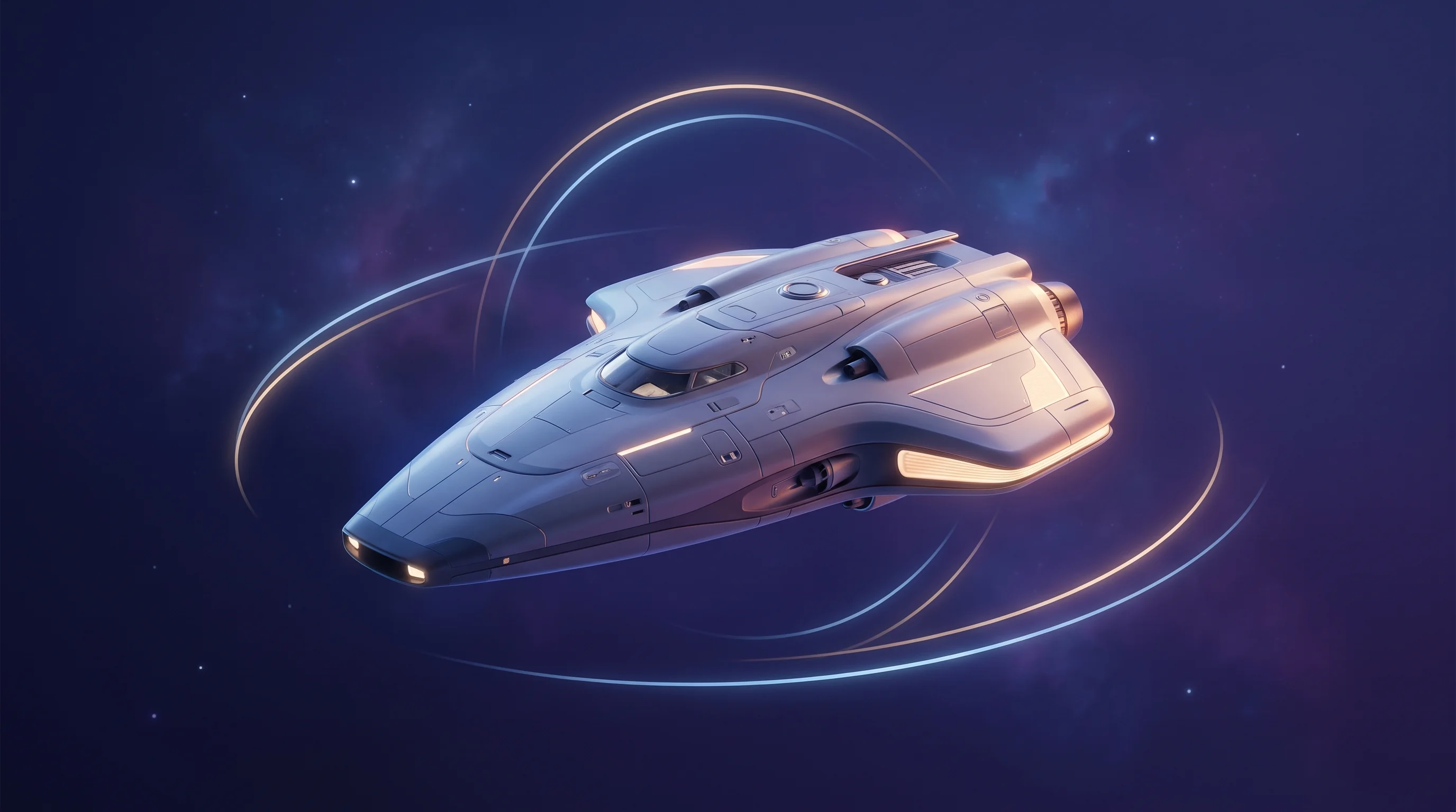 Digital illustration for article section "Content Section 3" in "Satlyt raises $8M to run AI models on satellites" - A sleek, modern spacecraft gently orbiting against a soft, uncluttered backdrop of deep space, repre...
