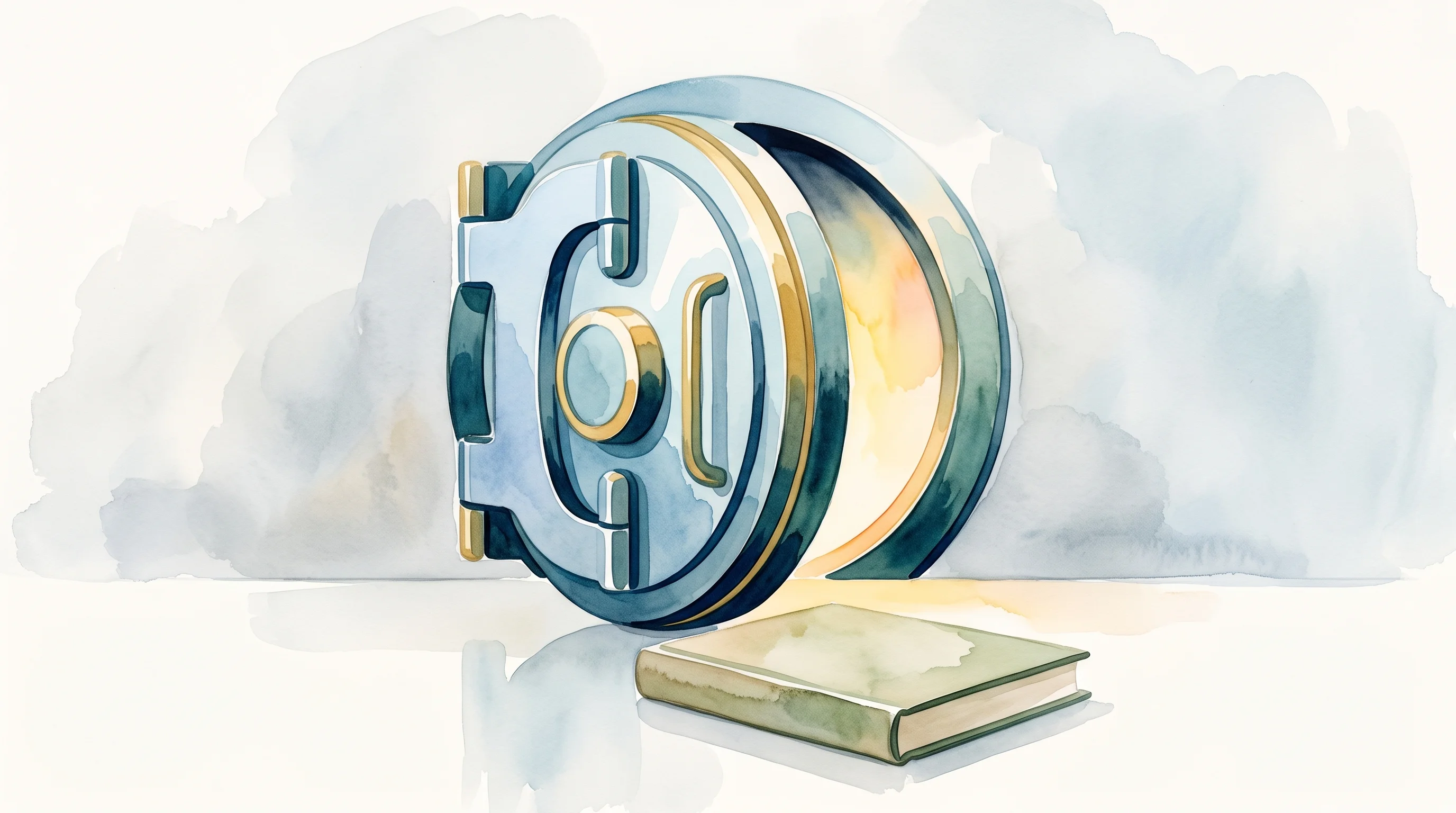 Digital illustration for article section "Content Section 2" in "Hickory launches AI compliance platform for banks" - A single, stylized bank vault door standing slightly open to reveal a soft, warm glow from within, s...