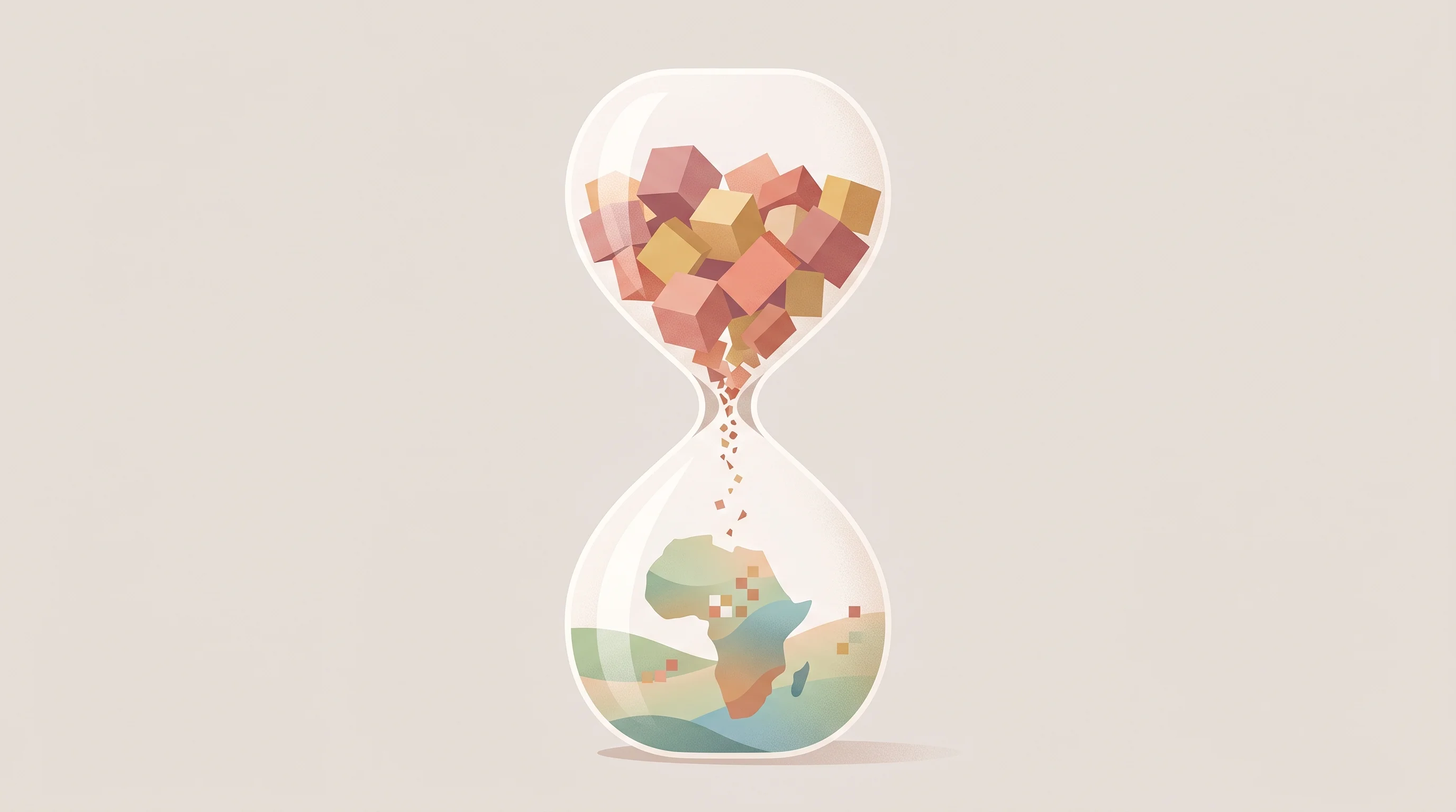 Digital illustration for article section "The Capital Allocation Bottleneck" in "Pivot57 launches Africa's first institutional intelligence platform" - A minimalist, conceptual illustration representing a capital allocation bottleneck and data fragment...