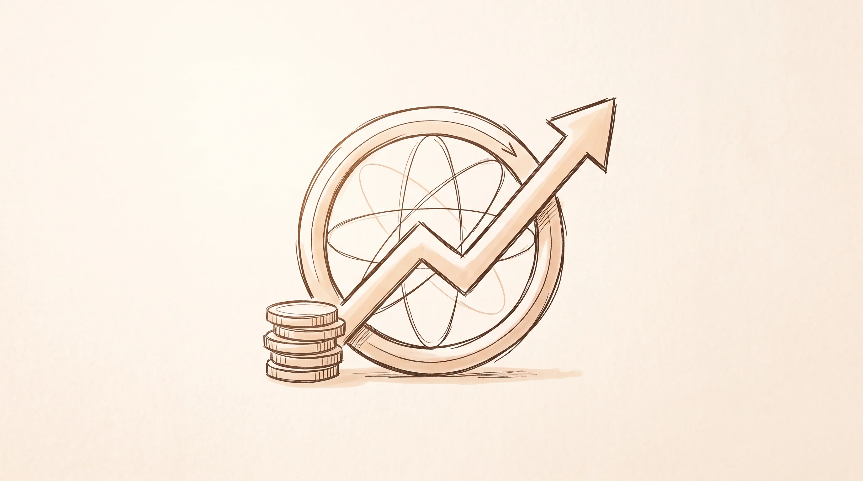 Digital illustration for article section "Content Section 3" in "OSCP raises $6M for GPS-free navigation sensors" - A minimalist, conceptual illustration of a simplified optical gyroscope ring intertwined with a risi...