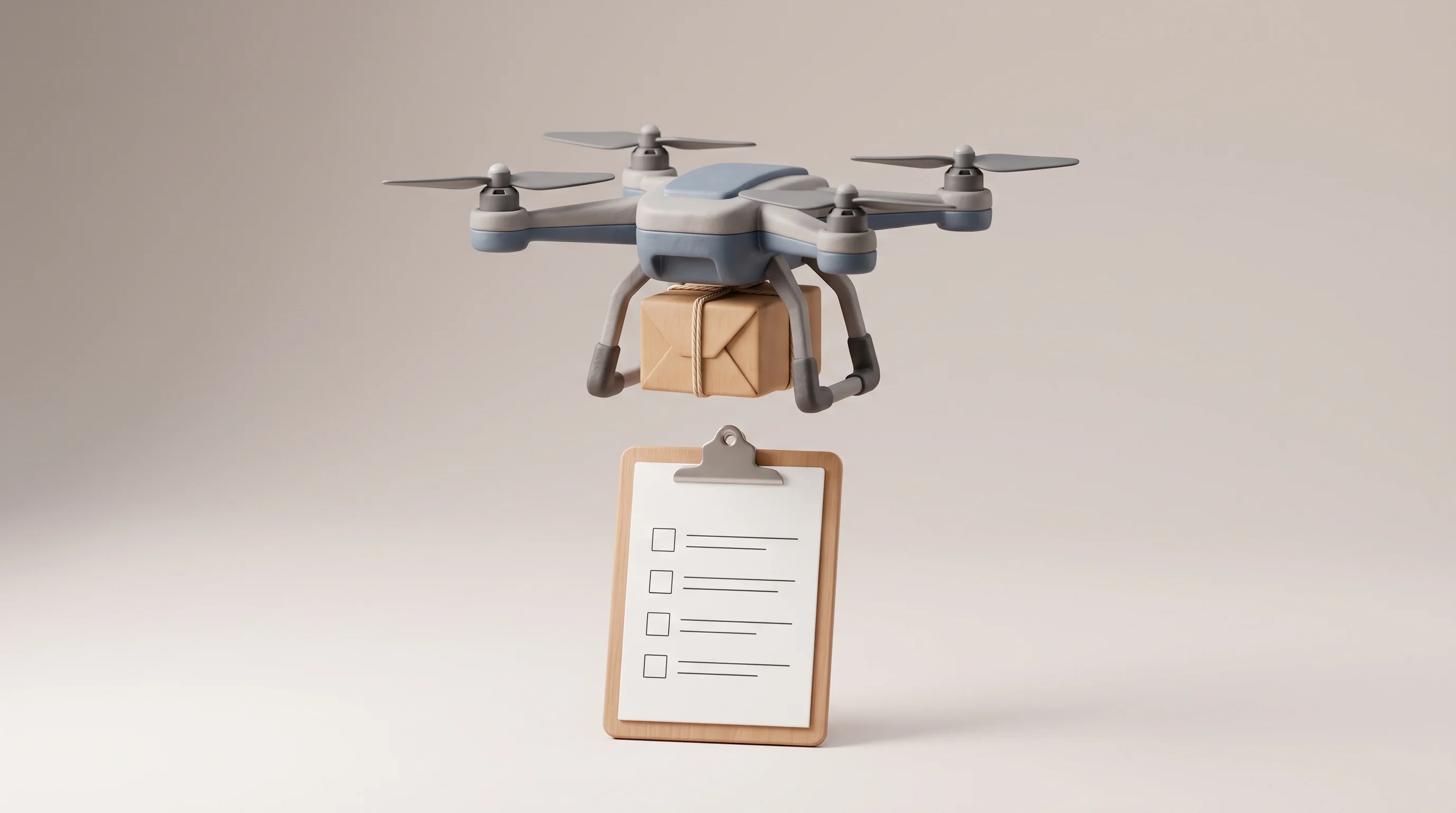 Digital illustration for article section "Supply Chains and Procurement Politics" in "Aviern builds autonomous drones for pipeline patrol" - A clean, minimalist composition featuring a highly detailed 3D miniature model of a modern industria...