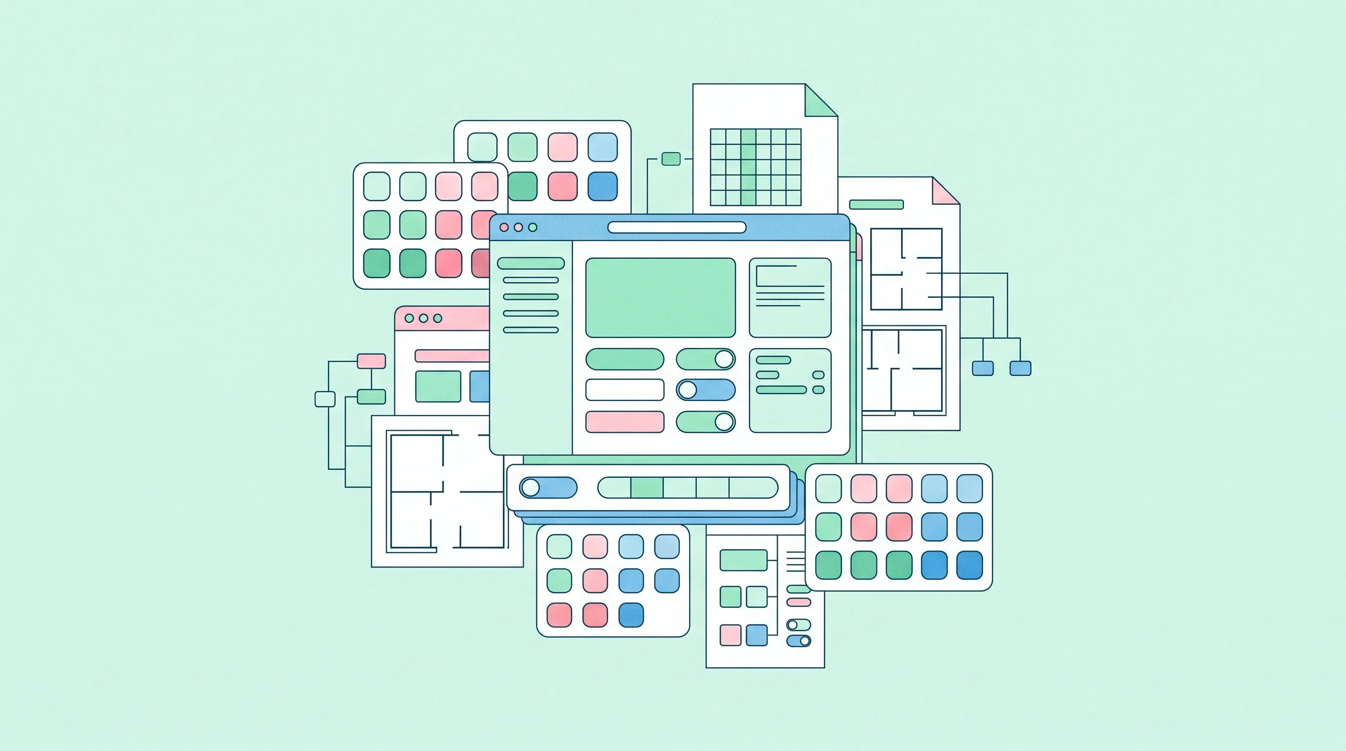Digital illustration for article section "Content Section 3" in "DesignVerse raises $5.5M to automate enterprise software" - A clean, minimal, and abstract representation of an intelligent enterprise design system and style g...