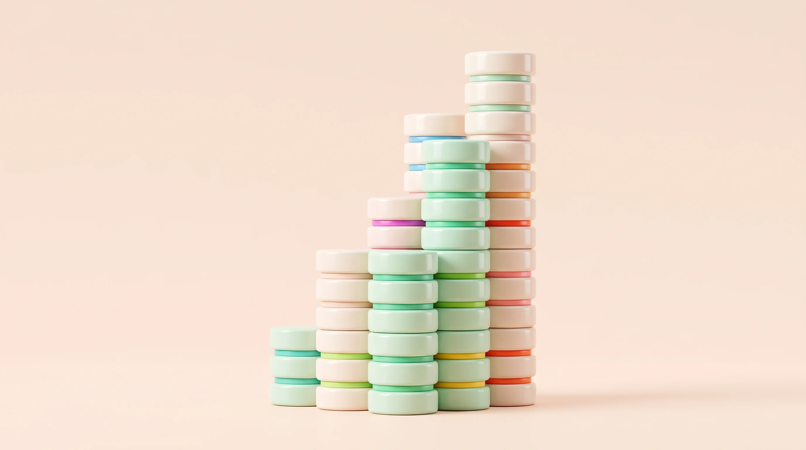 Digital illustration for article section "Content Section 2" in "Supabase raises $150M, acquires Turso for agent databases" - A clean, minimalist 3D cartoon miniature model of a towering, beautifully organized stack of sleek d...