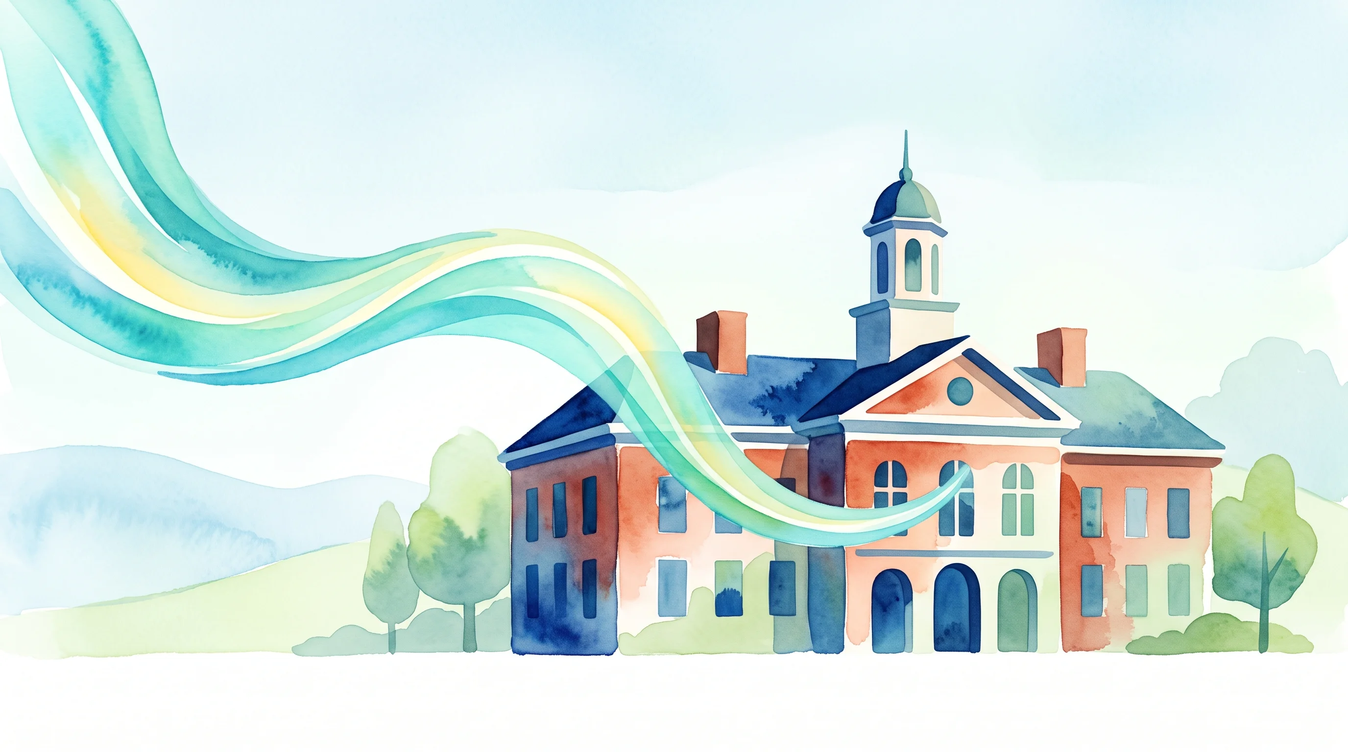 Digital illustration for article section "Content Section 2" in "Kanin Energy raises $60M to turn waste heat into power" - A conceptual and minimal illustration of a stylized academic building with a classic architectural d...