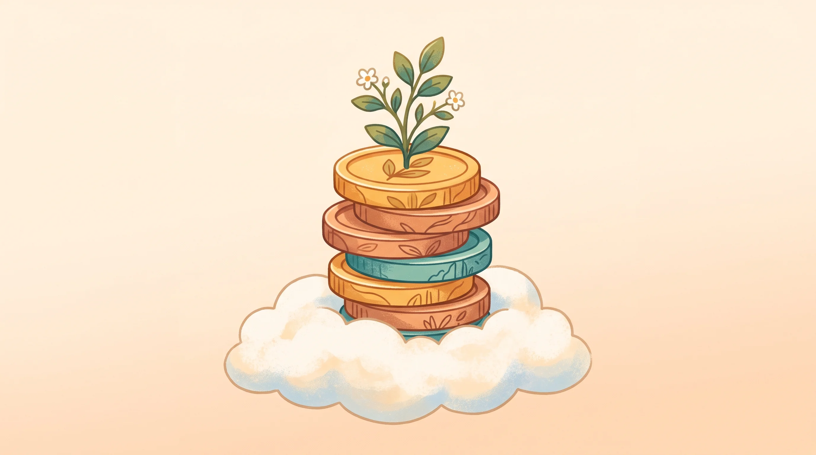 Digital illustration for article section "Earlier Moves and Market Context" in "Autopoiesis Sciences raises $11M to build AI research partner" - A conceptual illustration of a neat stack of oversized, stylized coins with a small, thriving plant ...