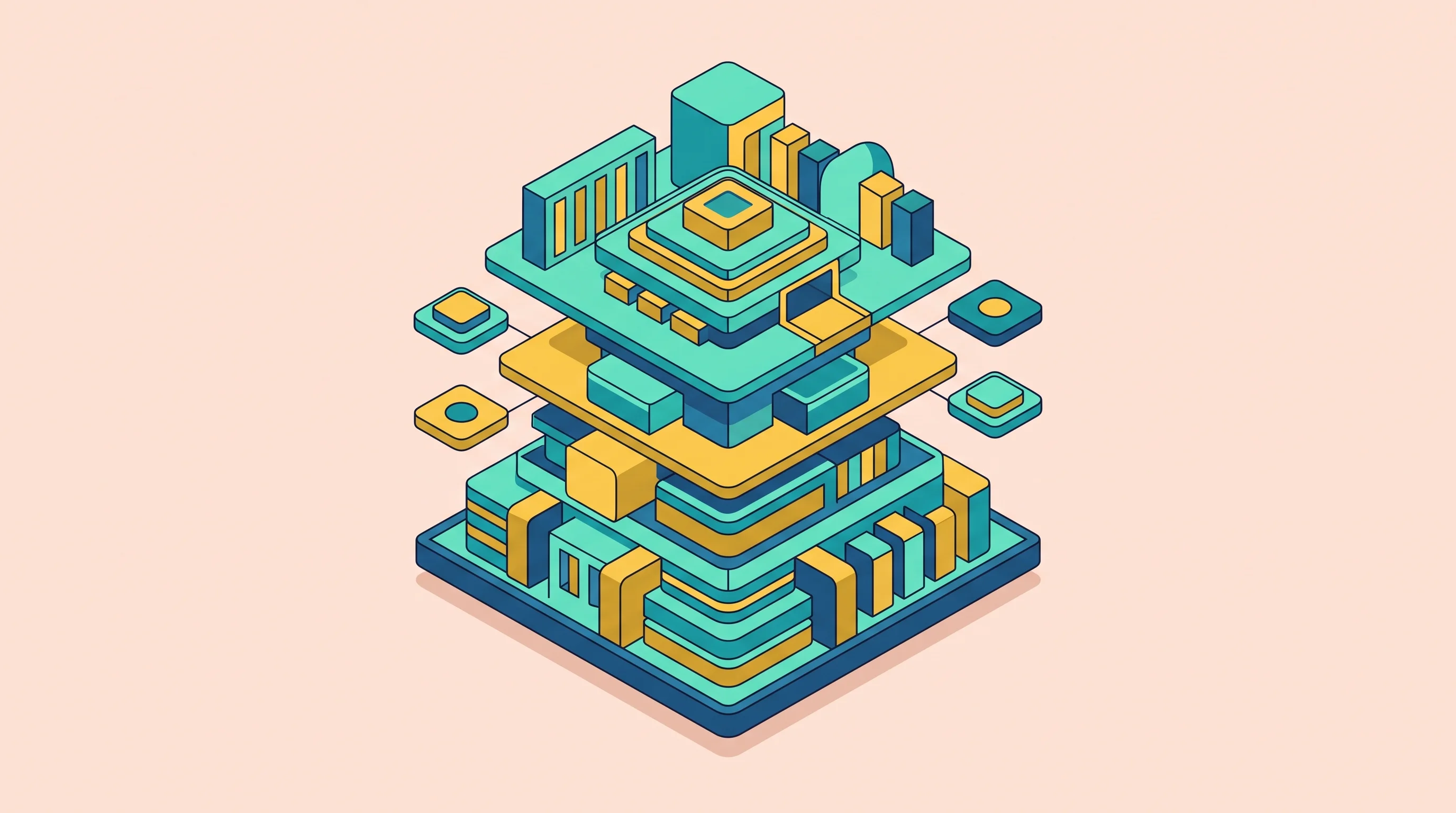 Digital illustration for article section "Crowded Territory, Different Angle" in "Zeroset raises $5.2M to build memory layer for AI agents" - A clean, minimalist conceptual illustration of a sleek, multi-layered geometric archive representing...