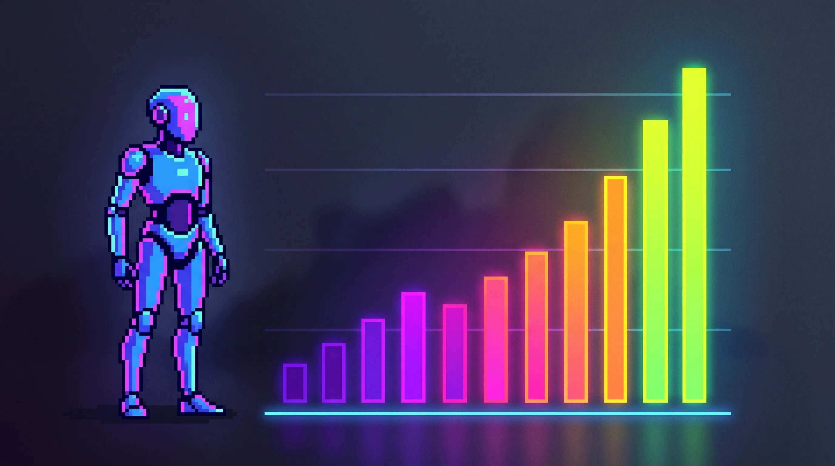 Digital illustration for article section "Content Section 3" in "Mecka raises $60M Series B for robot training data platform" - A clean, minimalist pixel art illustration of a sleek humanoid robot standing beside a dramatically ...