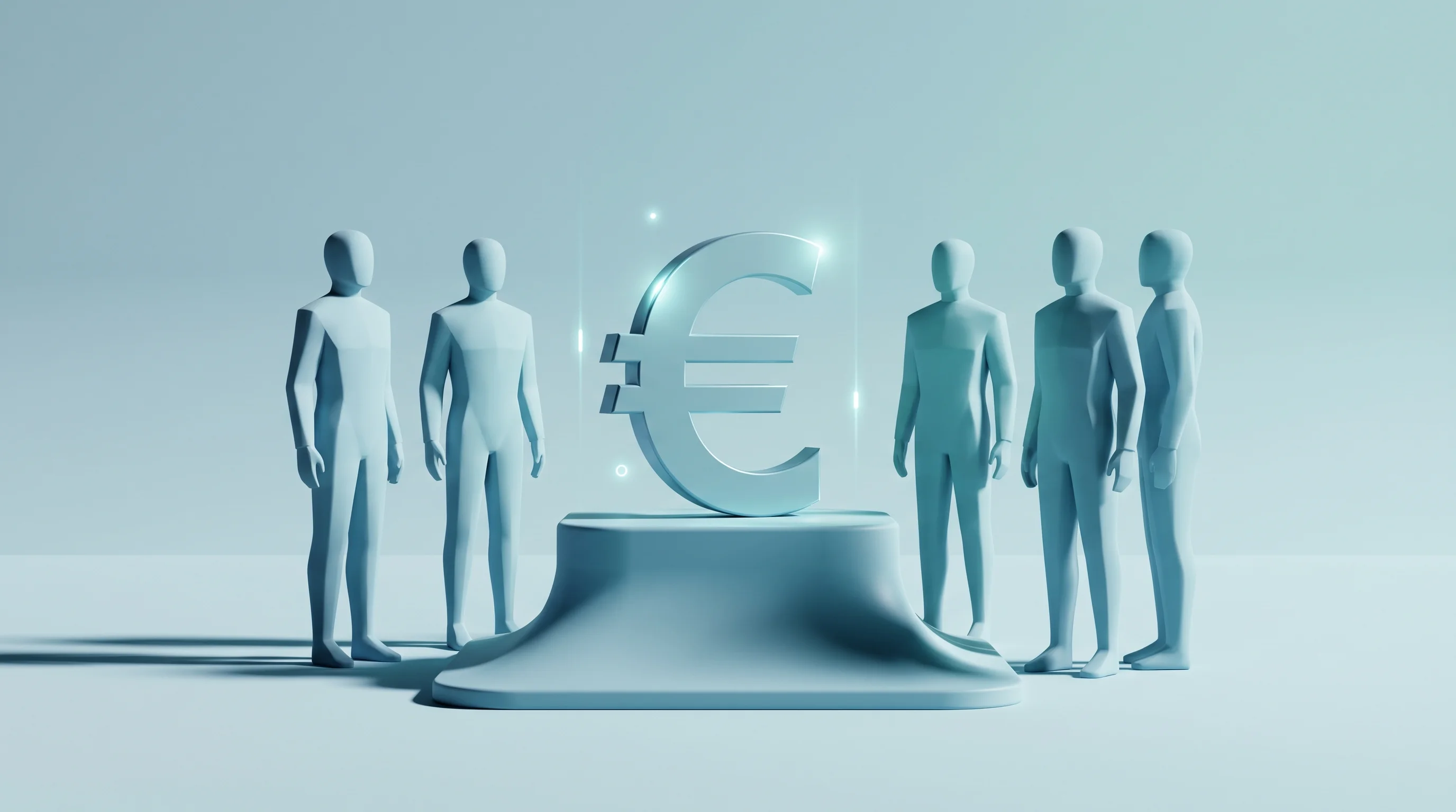 Digital illustration for article section "Content Section 2" in "Visually launches AI platform for explainer videos" - A conceptual 3D illustration representing business investment and team expansion, featuring five abs...