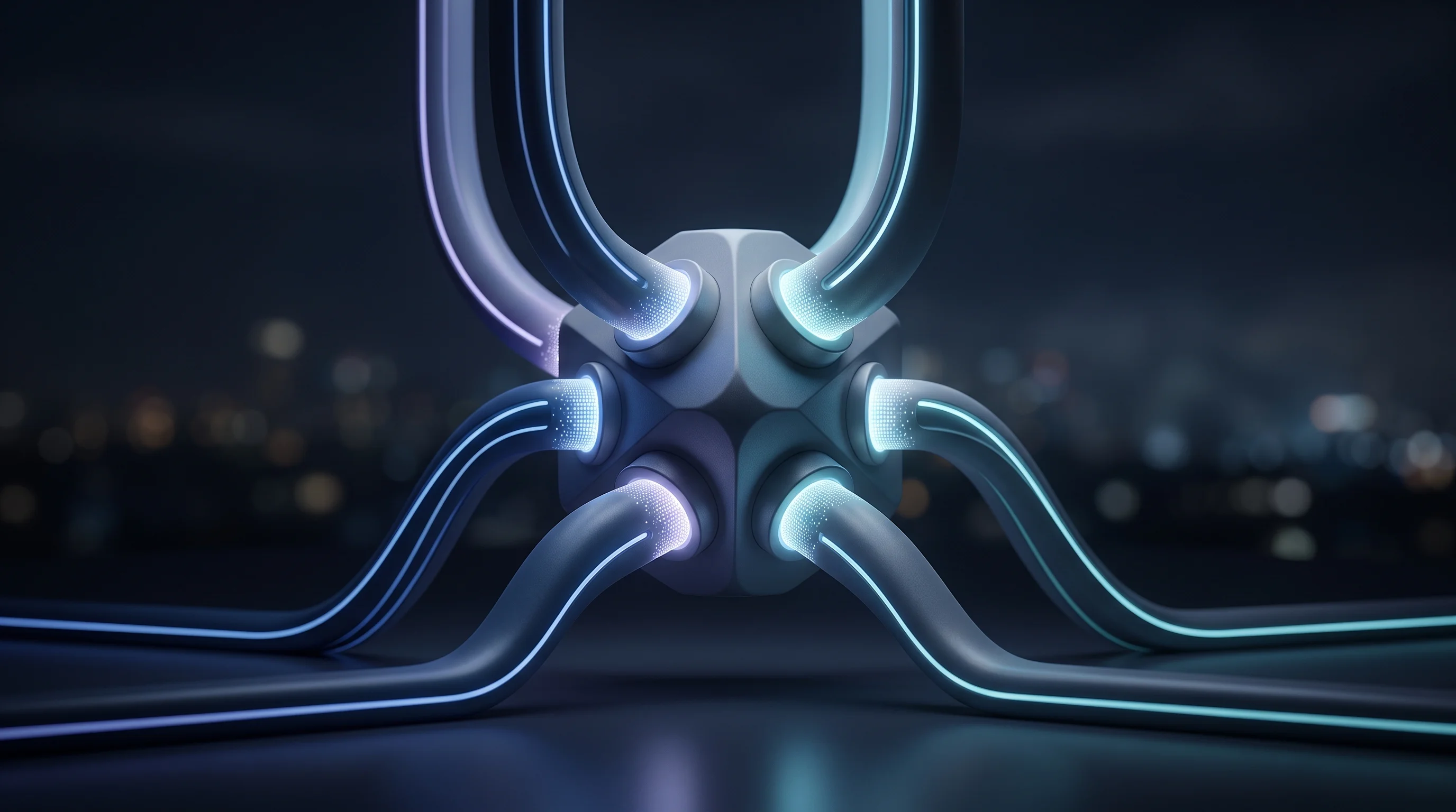 Digital illustration for article section "The expanding integration battleground" in "Ampersand raises $15M for AI agent integration infrastructure" - A clean, minimalist conceptual representation of software integration and API orchestration, featuri...