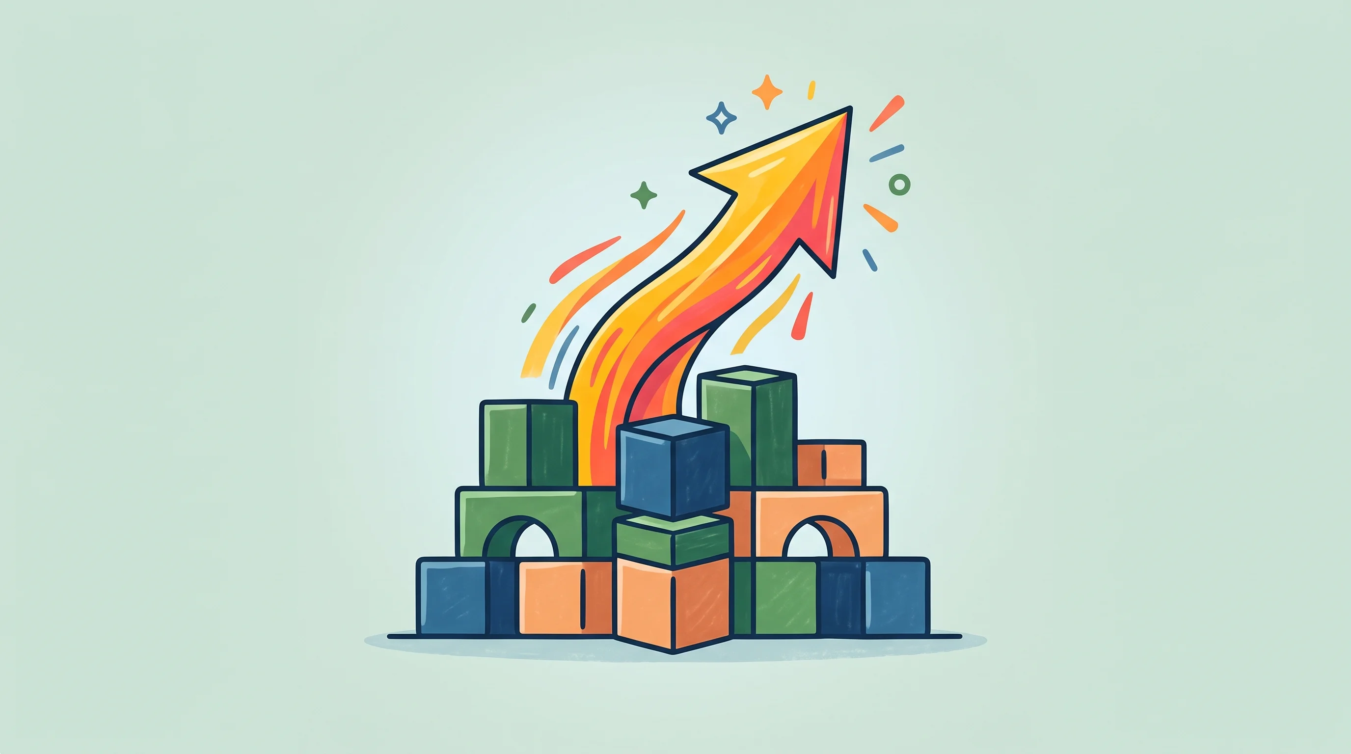 Digital illustration for article section "Content Section 2" in "TensorX raises $10M to build privacy-native AI for Europe" - A clean, minimalist illustration of a vibrant, stylized upward-pointing arrow bursting energetically...