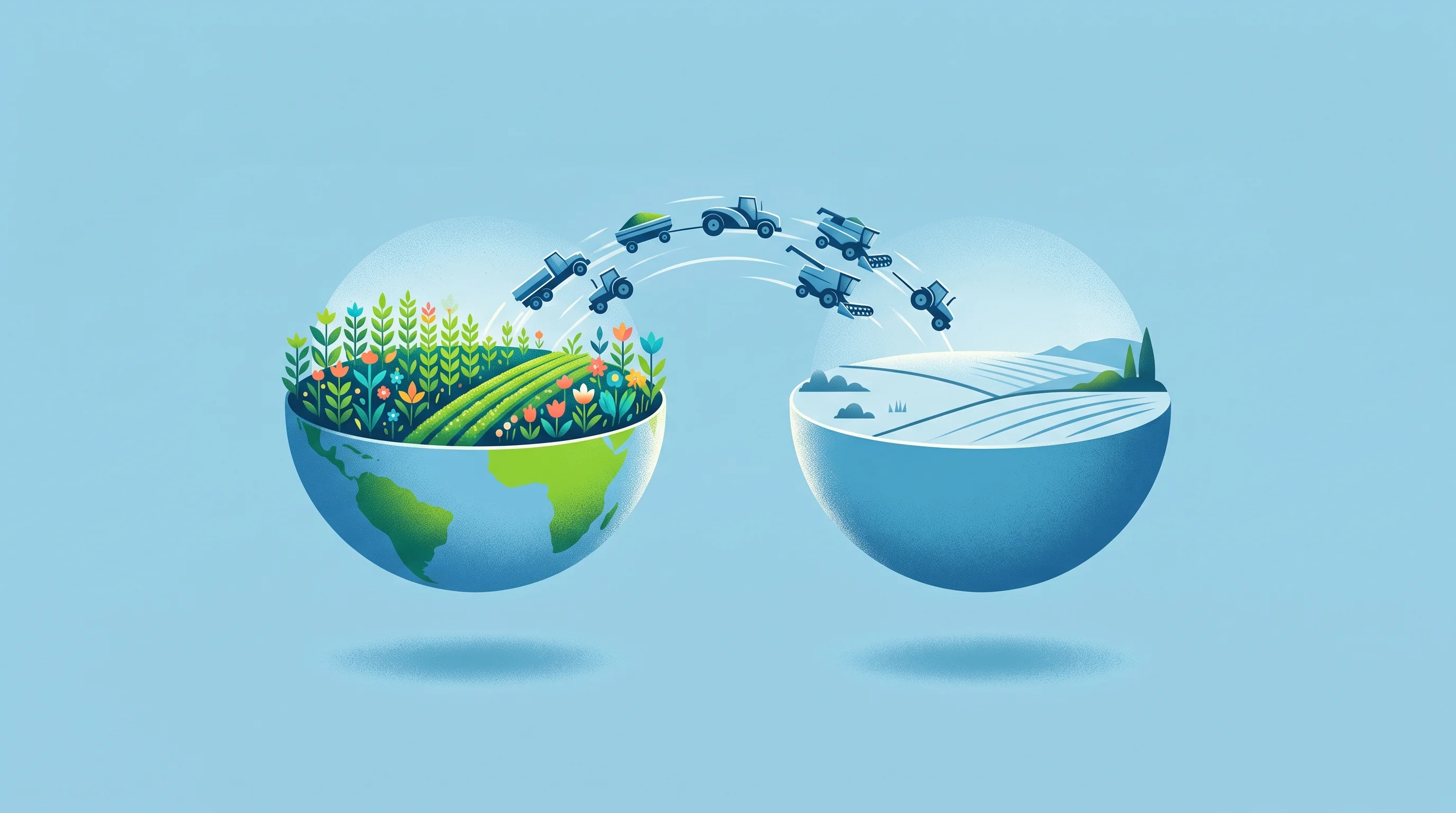 Digital illustration for article section "Content Section 2" in "BloomX raises $13M to solve pollination crisis with robots" - A conceptual and modern illustration representing a full-service seasonal agricultural model, featur...