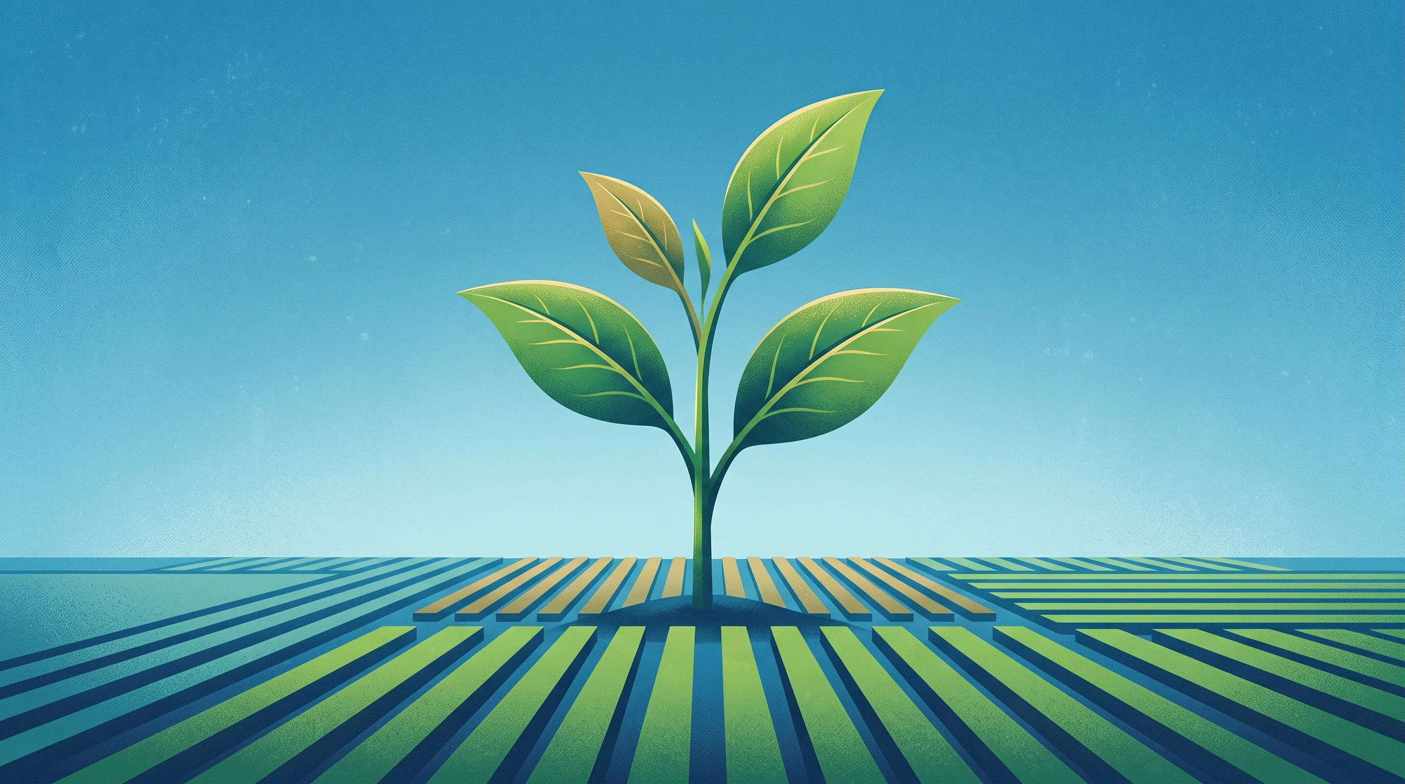 Digital illustration for article section "Content Section 3" in "BloomX raises $13M to solve pollination crisis with robots" - A conceptual and minimalist representation of agricultural investment and regional growth, featuring...