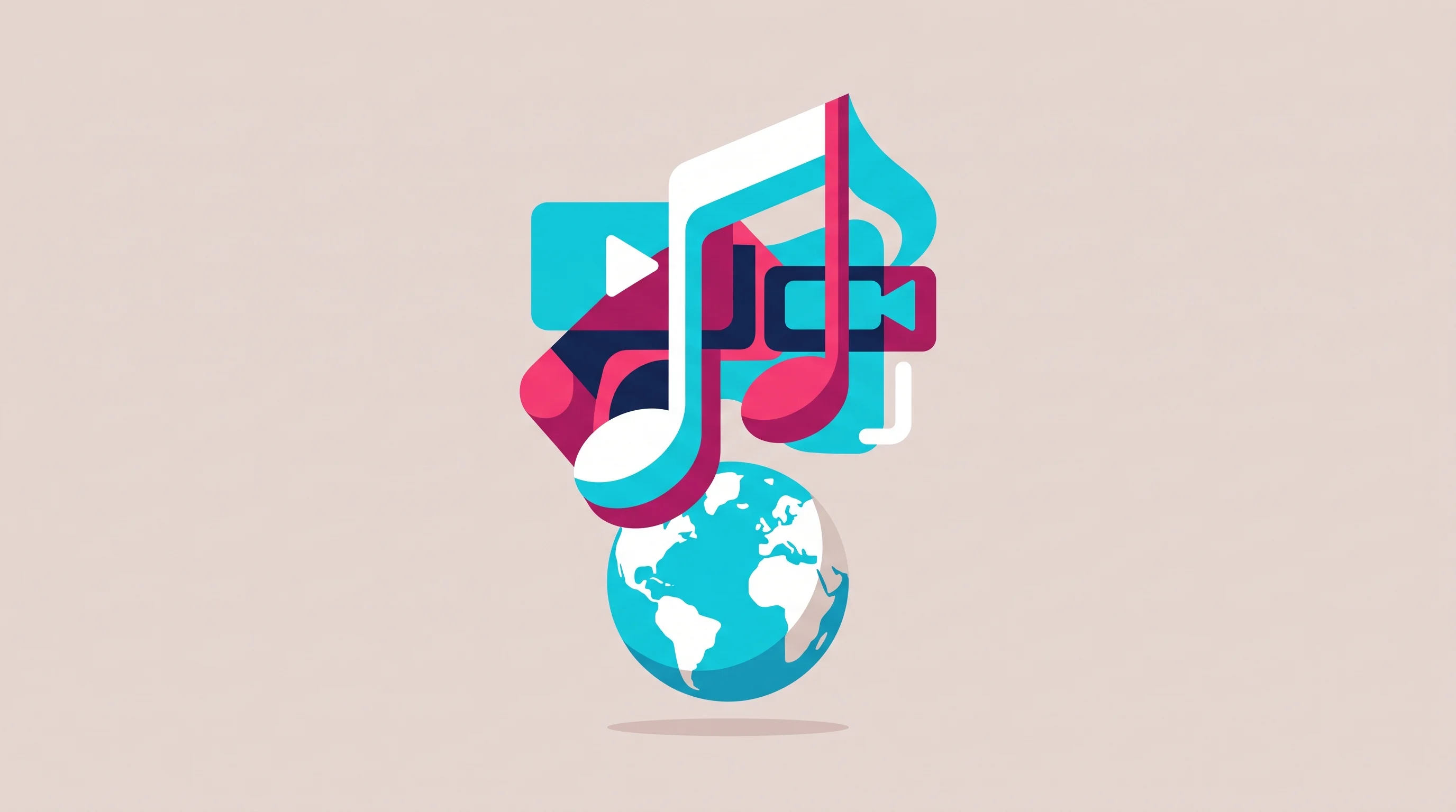 Digital illustration for article section "The TikTok Connection" in "Sonilo raises $11M to sync AI music to video frame-by-frame" - A minimalist and expressive flat design illustration representing the intersection of global music o...