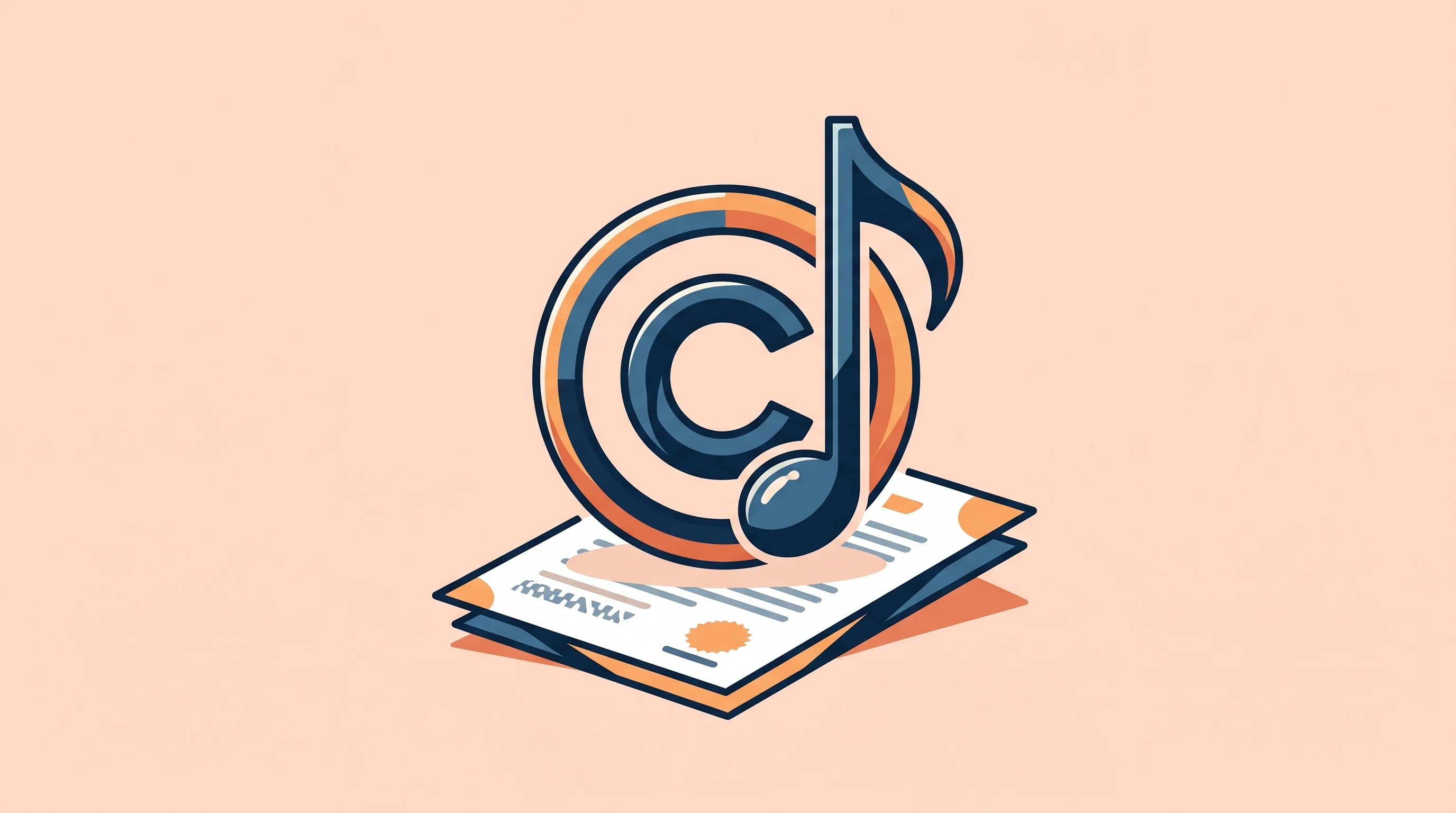 Digital illustration for article section "The Copyright Angle" in "Sonilo raises $11M to sync AI music to video frame-by-frame" - A minimalist and conceptual illustration representing music licensing and copyright, featuring a sin...