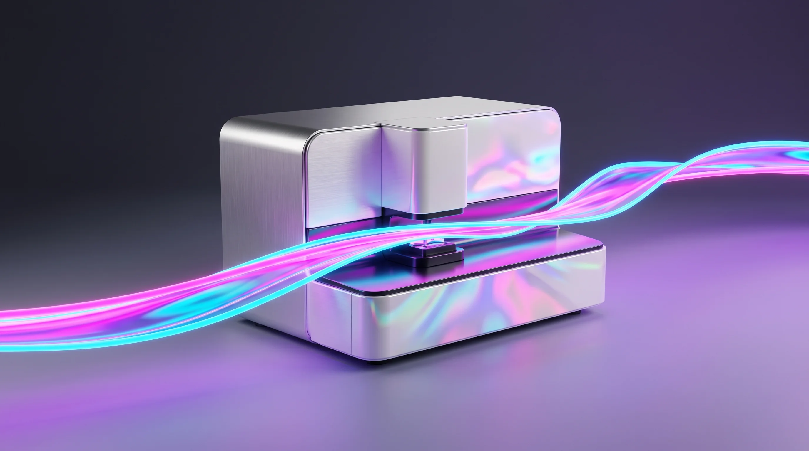 Digital illustration for article section "Content Section 3" in "SpectaCell raises $6.8M to speed cell therapy development" - A sleek, modern scientific analytical instrument centrally positioned on a smooth, minimalist surfac...