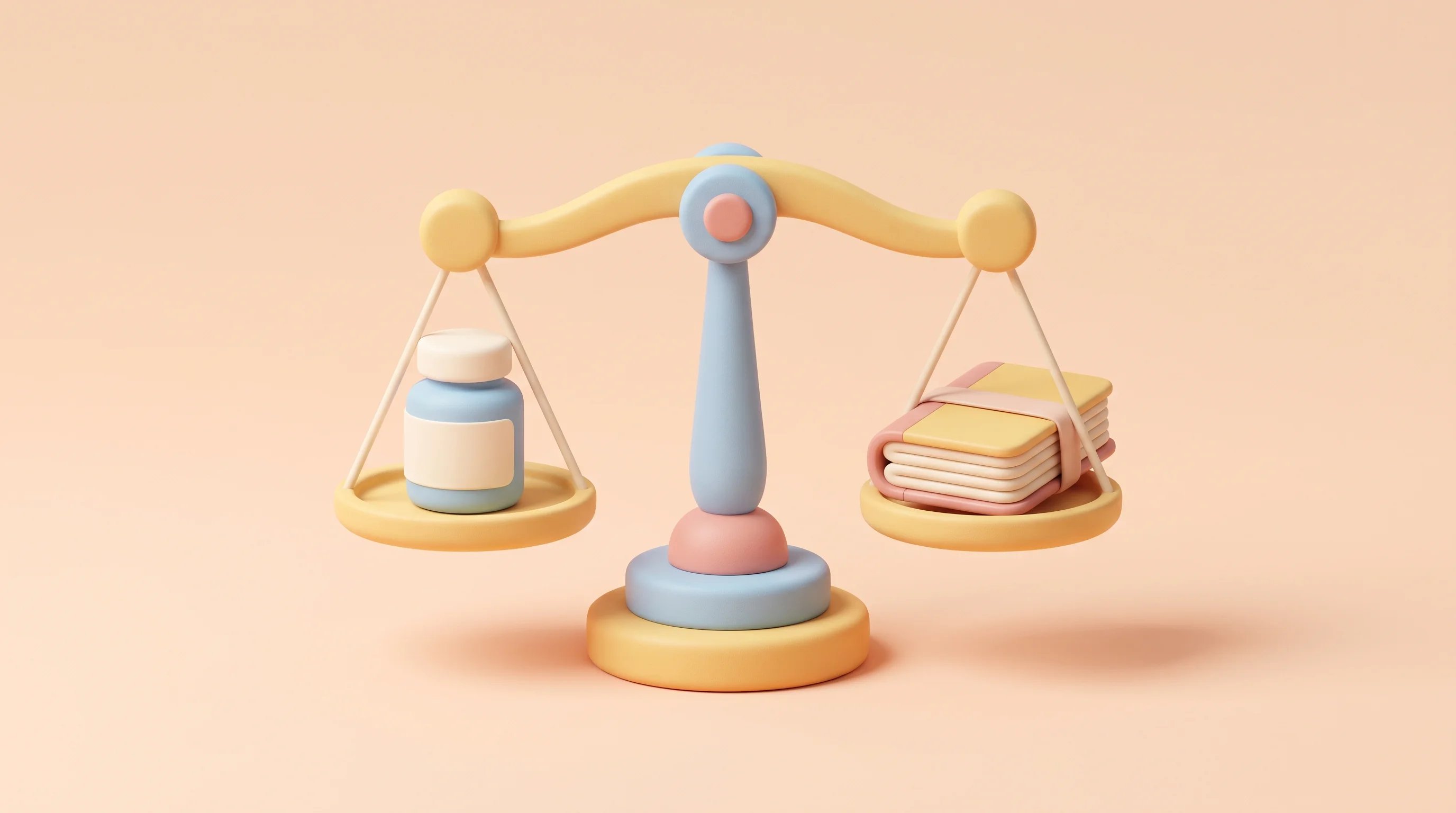 Digital illustration for article section "Content Section 4" in "Nolla Health launches AI to prescribe acne meds in Utah" - A clean, minimal composition featuring a stylized balancing scale made of smooth, rounded shapes, sy...