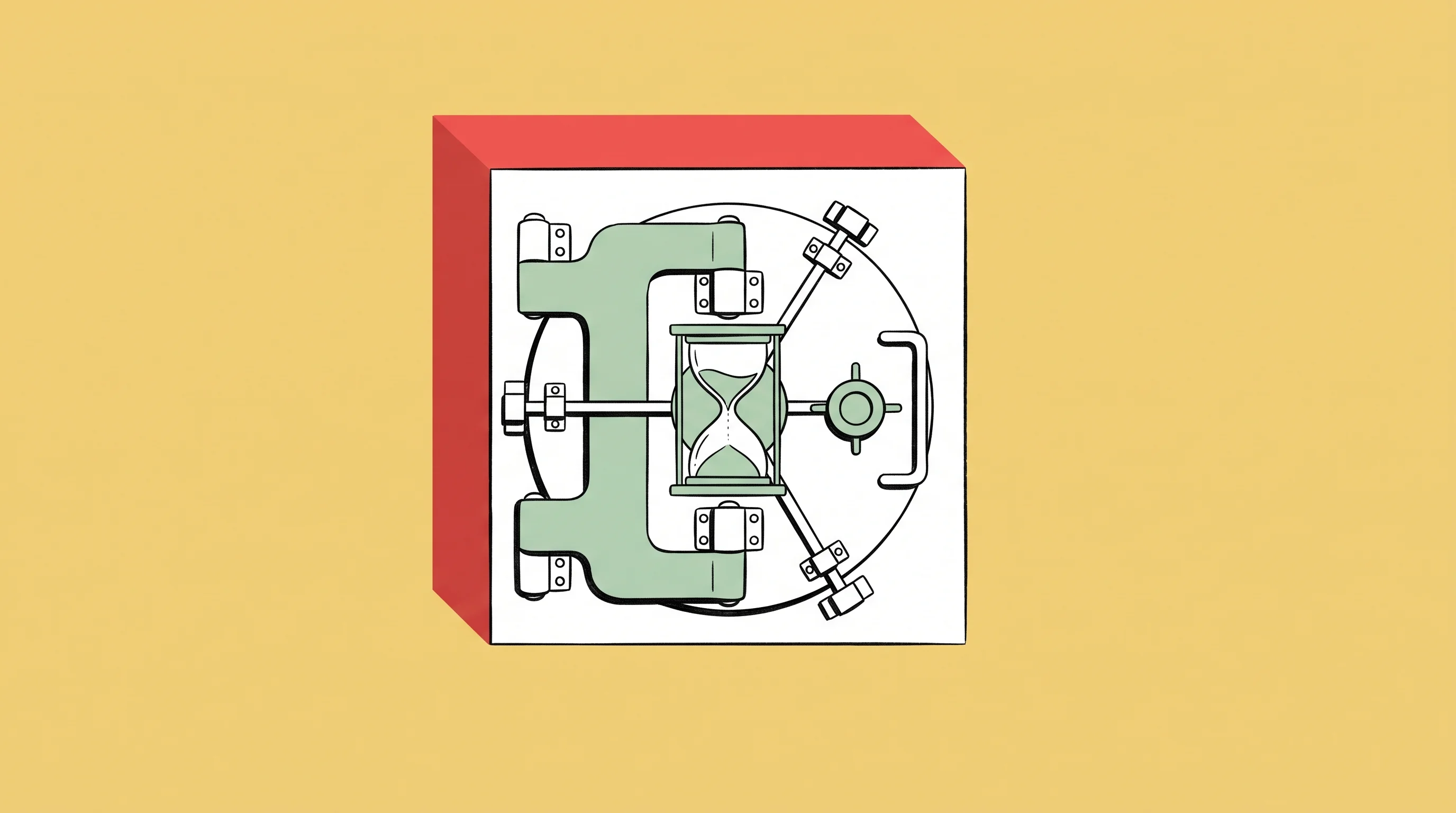 Digital illustration for article section "Content Section 4" in "Project Eleven launches Strongpoint for quantum-safe custody" - A minimalist illustration conceptualizing the uncertain timeline of future threats to institutional ...