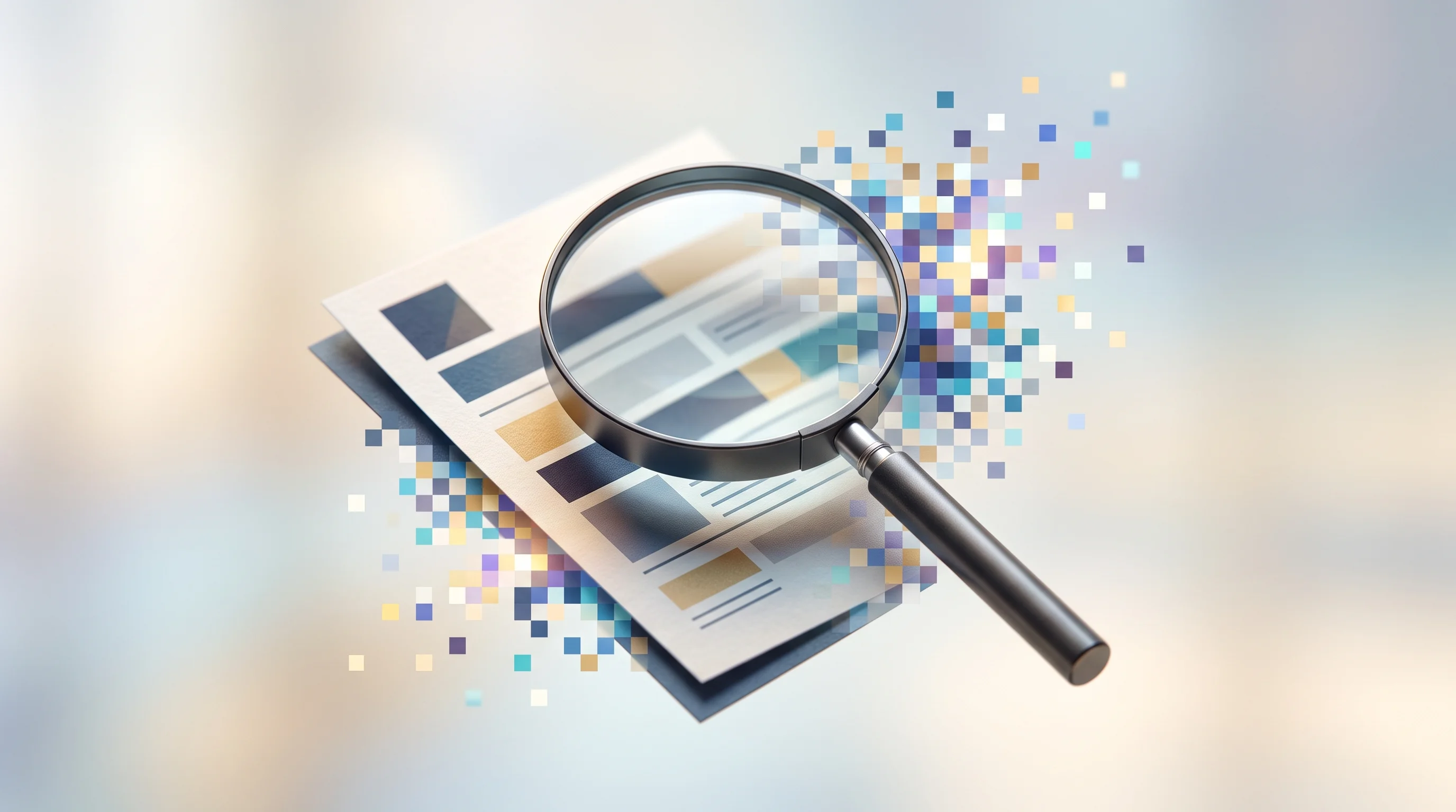 Digital illustration for article section "Content Section 7" in "TypeSafe hits $7.5B valuation as decision AI heats up" - A minimalist, modern magnifying glass hovering over a stylized, abstract document representing high-...