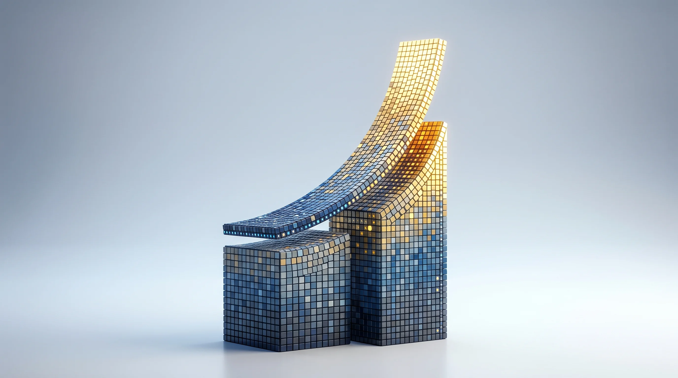 Digital illustration for article section "Content Section 2" in "Desible.ai raises $3.8M to automate BFSI workflows with AI" - A conceptual, modern 3D illustration representing business growth, investor relations, and foundatio...