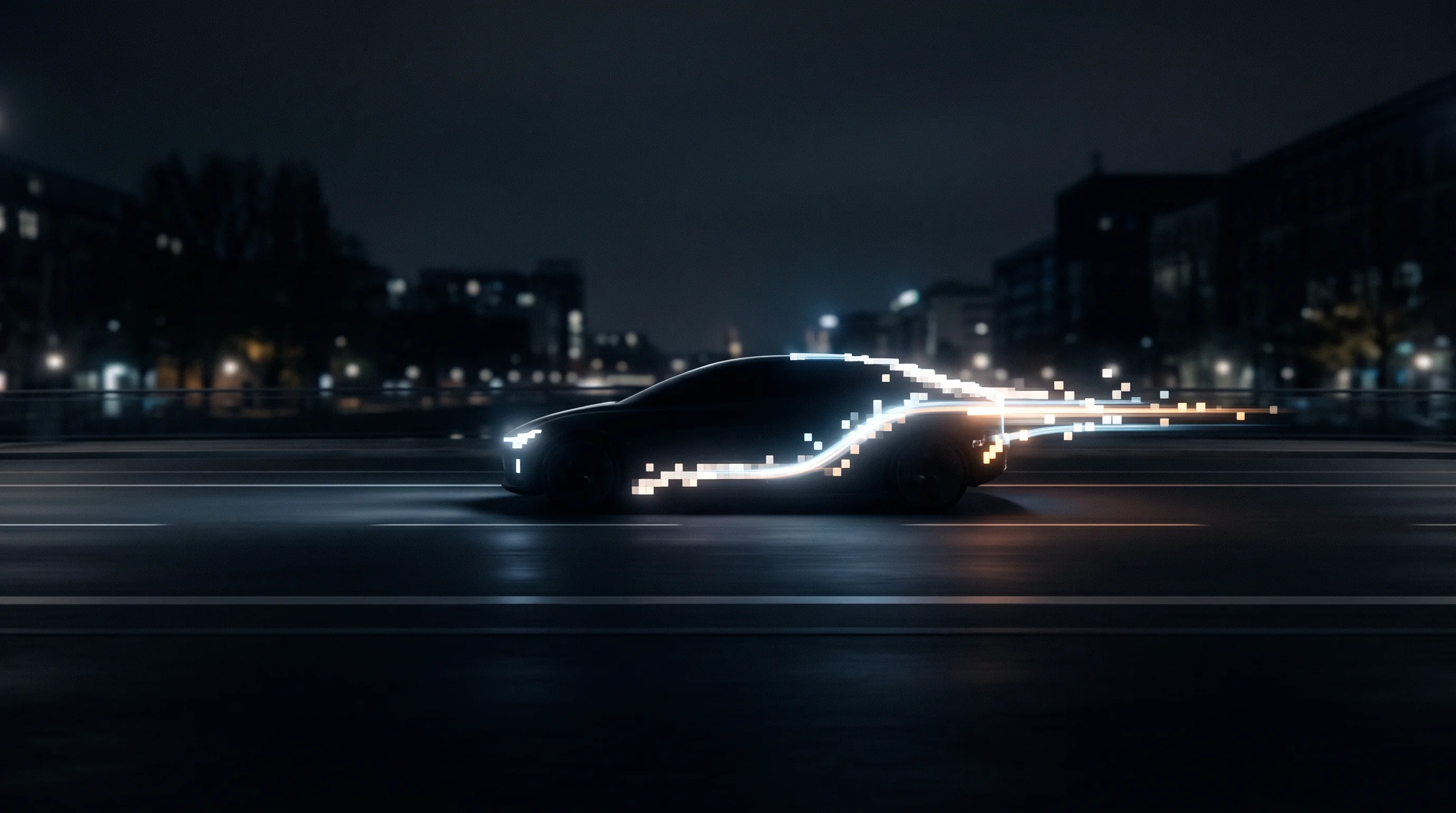 Digital illustration for article section "Content Section 3" in "Almetra raises $19M to scale AI vision for factory floors" - A sleek, minimalist silhouette of an autonomous vehicle navigating a clean, uncluttered road, repres...