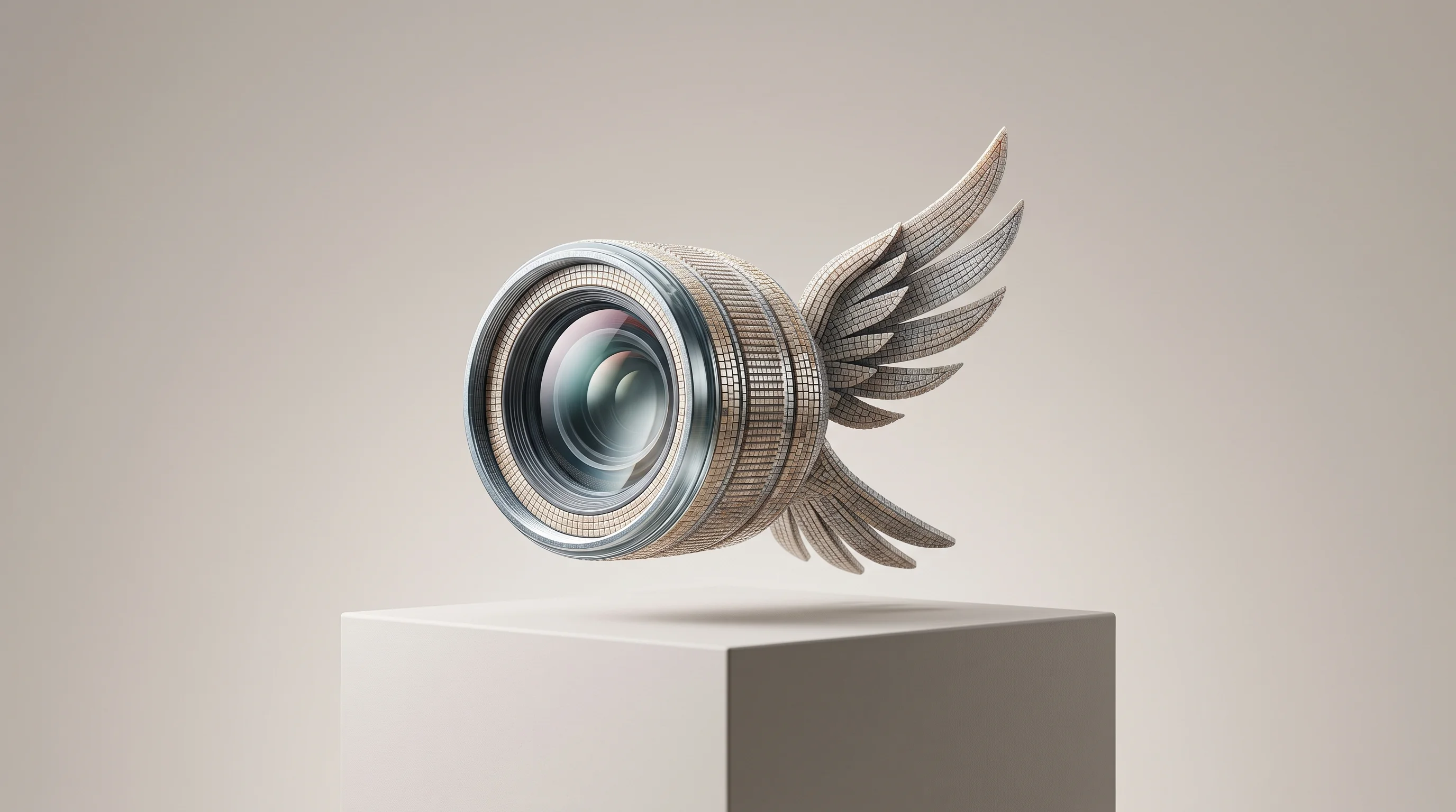 Digital illustration for article section "Content Section 4" in "Graylark raises $10.7M to build AI visual intelligence for police" - A minimalist, conceptual 3D rendering of a sleek, modern glass camera lens merging with a subtle, ab...