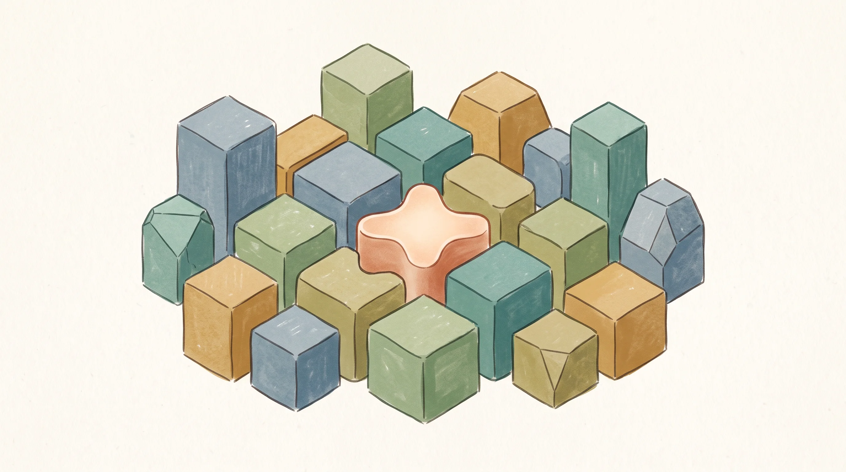 Digital illustration for article section "A Crowded Field" in "Turba Labs raises $40M to optimize AI infrastructure" - A conceptual and minimalist illustration representing a crowded market of optimization platforms, fe...