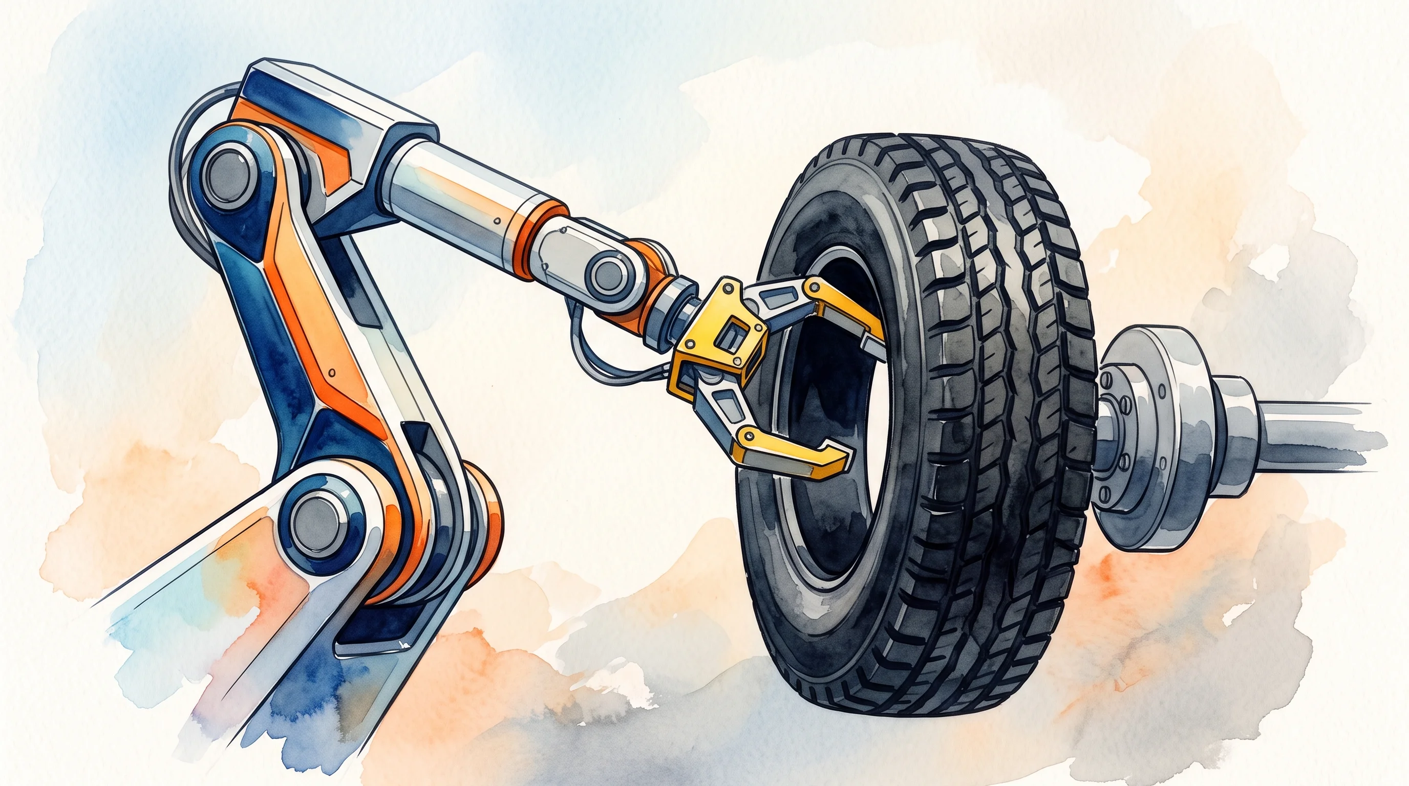 Digital illustration for article section "Content Section 3" in "Rodeo Robotics launches robotic technician for fleet maintenance" - A conceptual, minimal illustration of a sleek, modern robotic arm precisely gripping and changing a ...