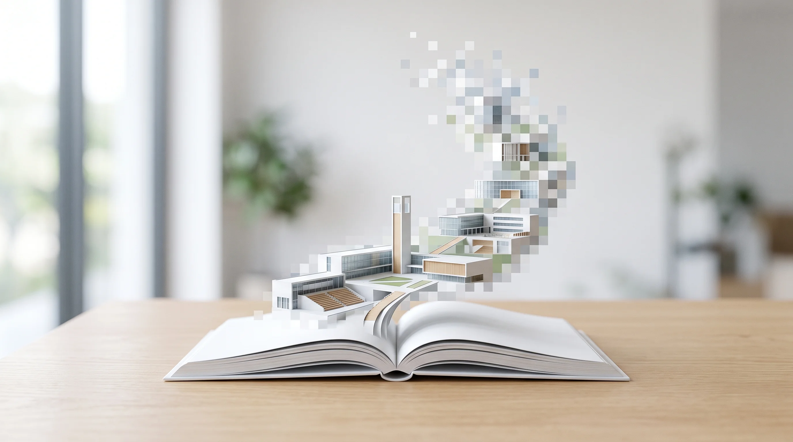 Digital illustration for article section "Content Section 3" in "Mesa raises $14M to build AI-first business education" - A clean, minimalist composition featuring a sleek, modern open book resting on a smooth, uncluttered...