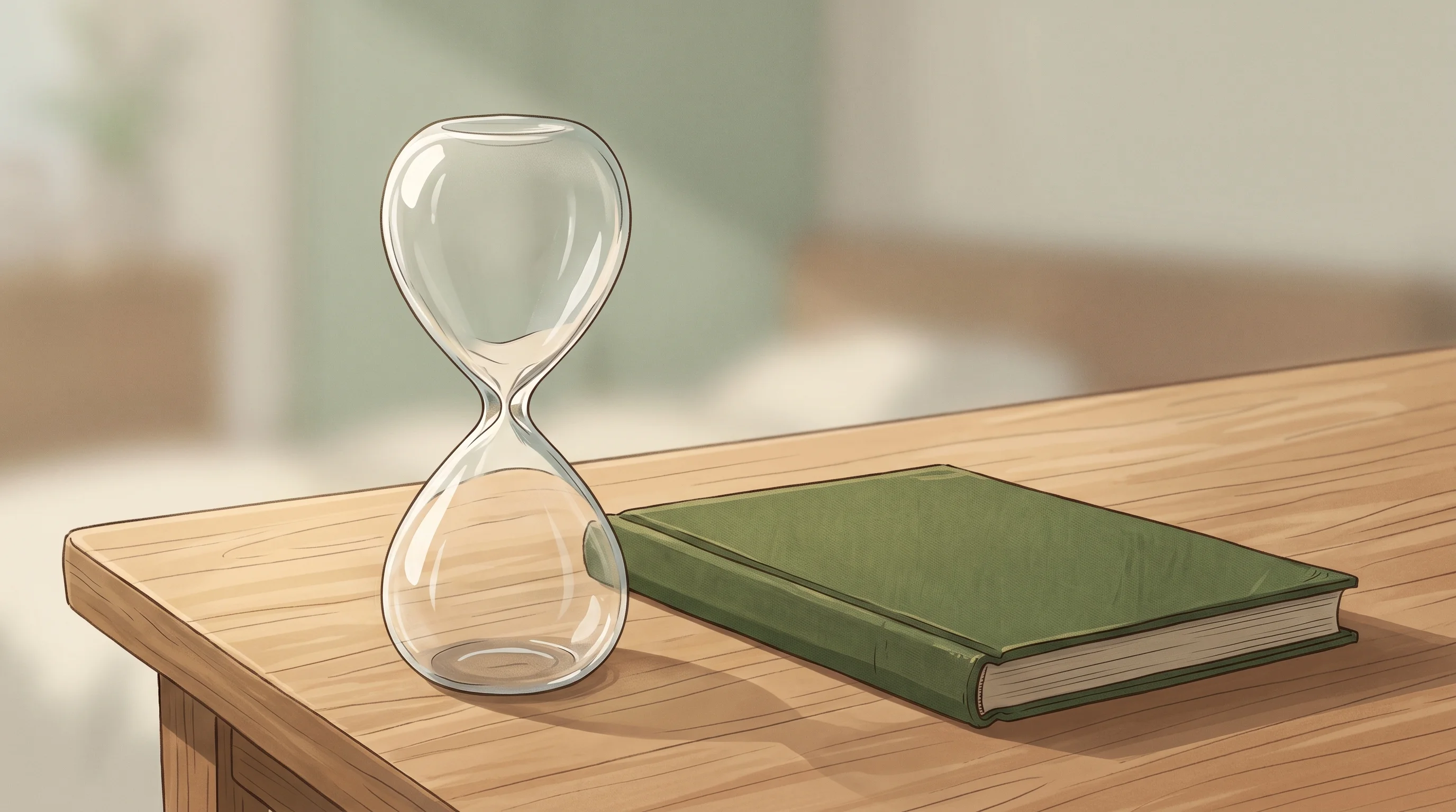 Digital illustration for article section "Content Section 3" in "Synthetic raises $10M to replace bookkeepers with AI" - A conceptual and minimalist illustration of a delicate glass hourglass resting on a clean wooden des...