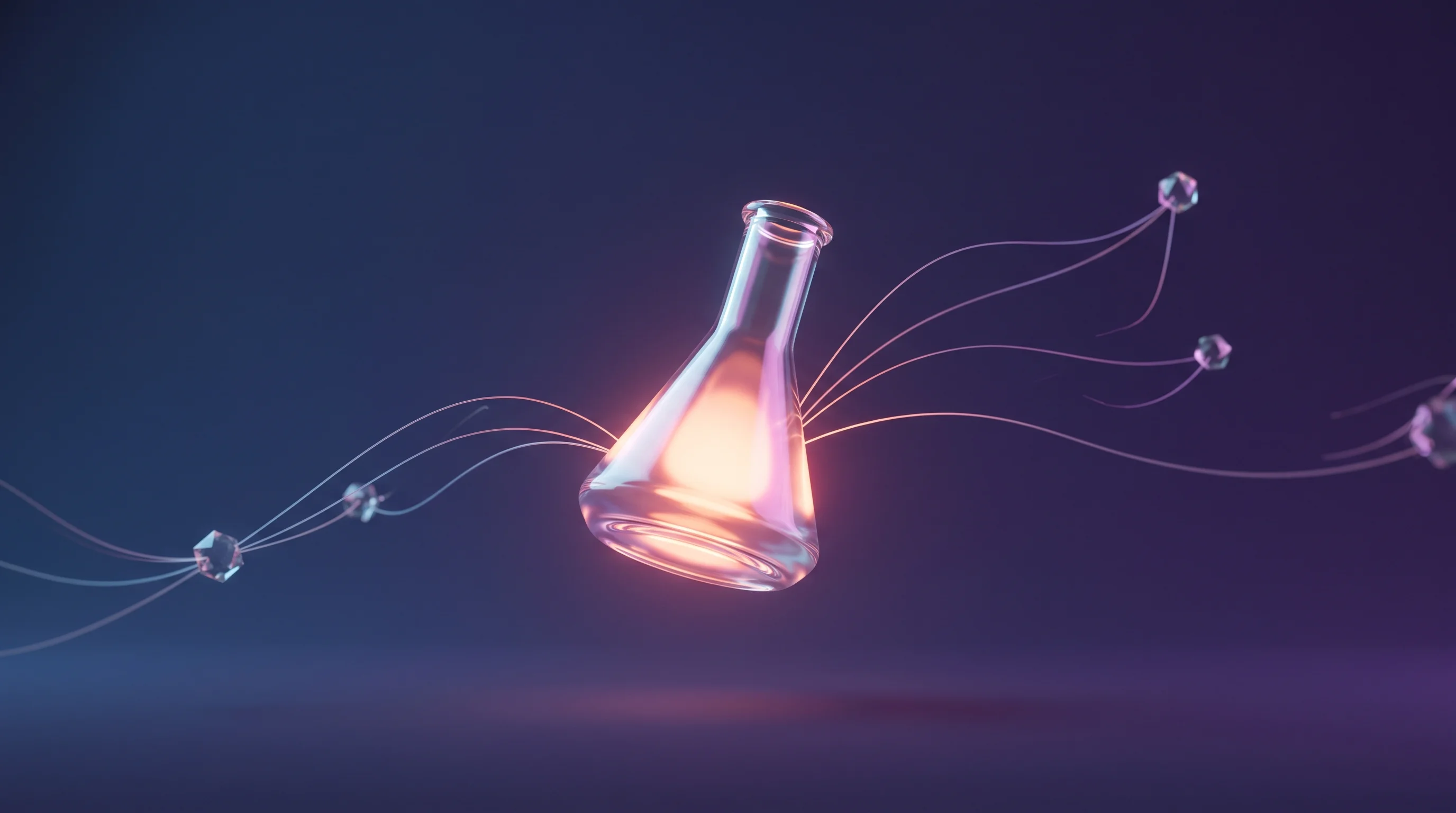 Digital illustration for article section "Asset-Light Scale Through Partners" in "NuSynth raises $4M to redesign chemical synthesis with AI" - A minimalist and conceptual 3D illustration representing an asset-light chemical manufacturing partn...