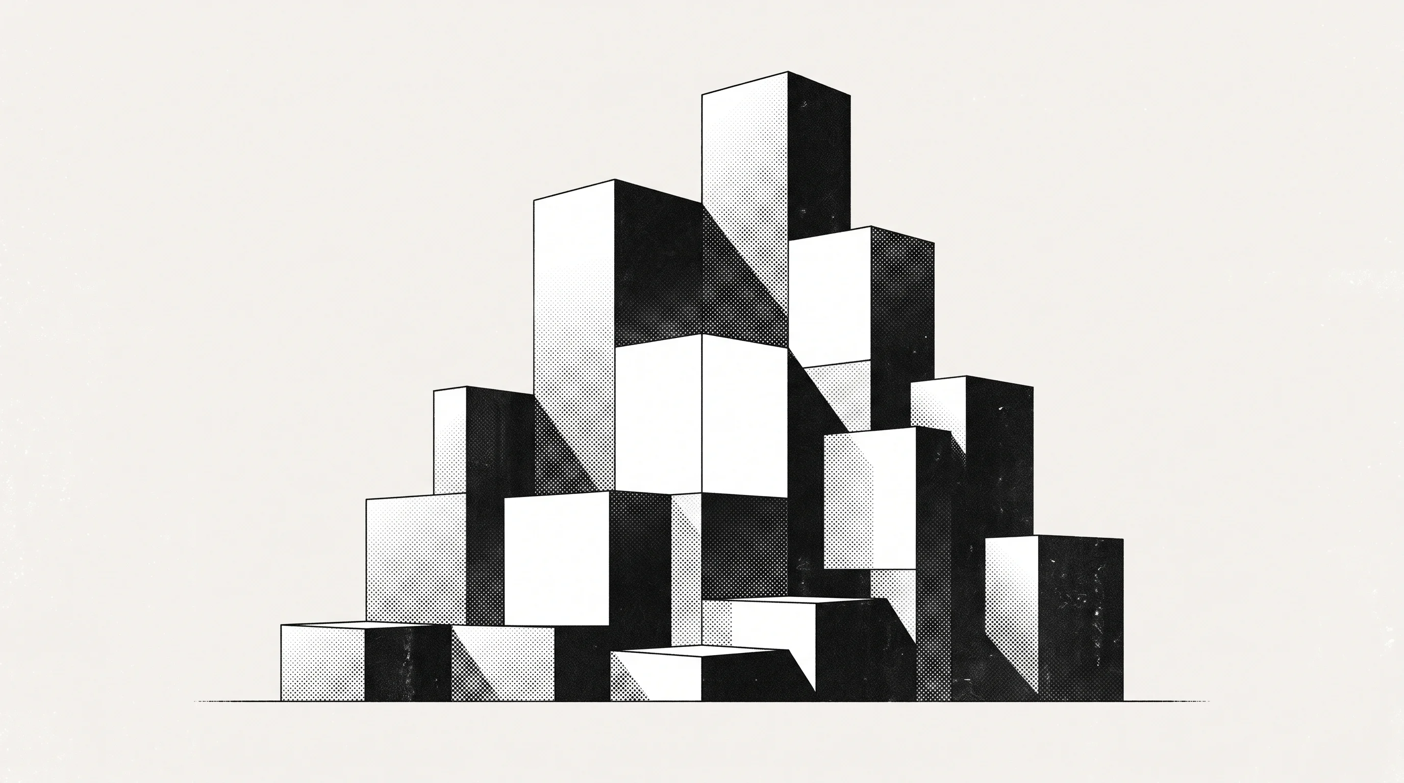 Digital illustration for article section "Scaling Into a Crowded Market" in "Marklo AI raises $5M to build AI revenue planner for commerce" - A minimalist and abstract conceptual image representing company scaling and team expansion, featurin...