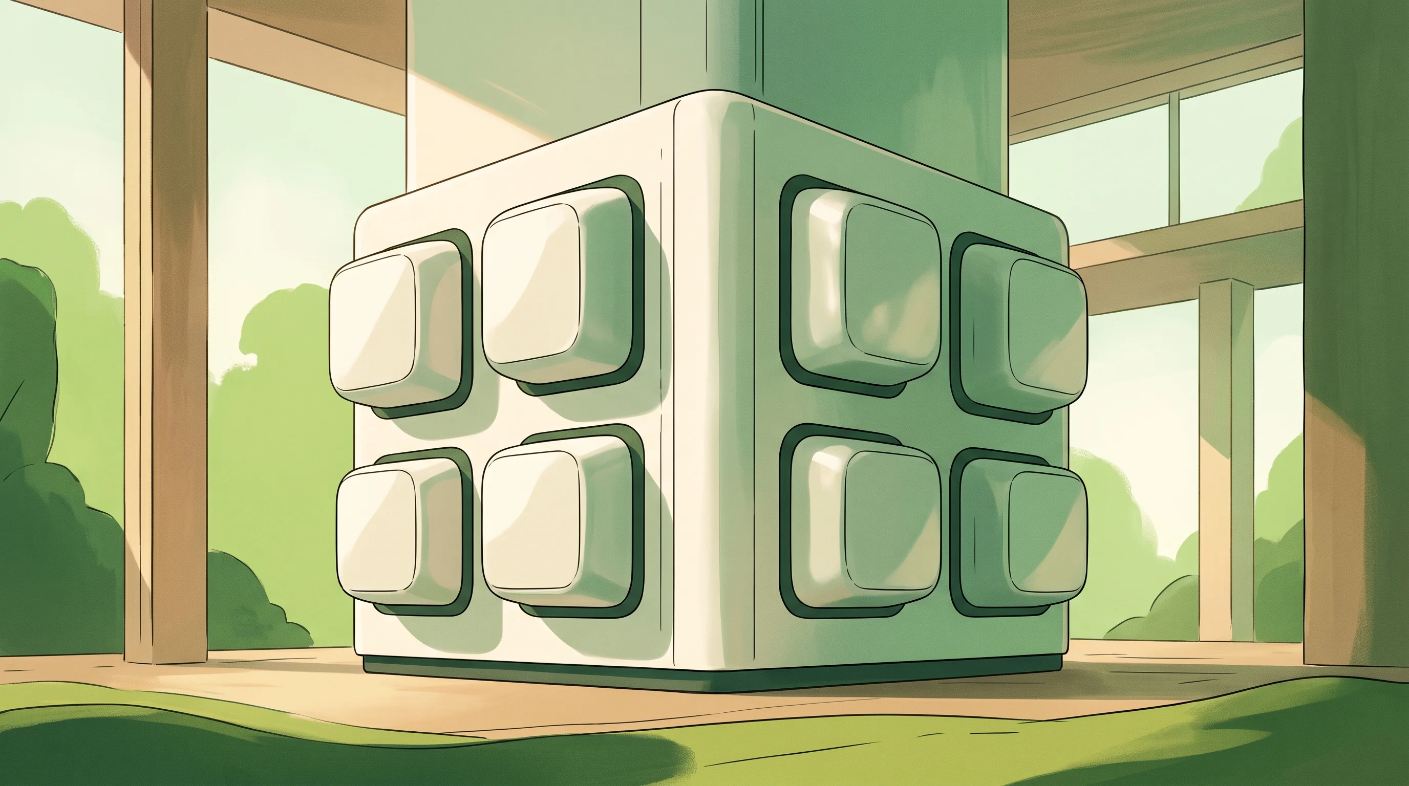 Digital illustration for article section "Content Section 2" in "Qilimanjaro raises $21.9M for analog quantum computing" - A serene, minimalist illustration of eight distinct, smooth quantum computing nodes elegantly integr...