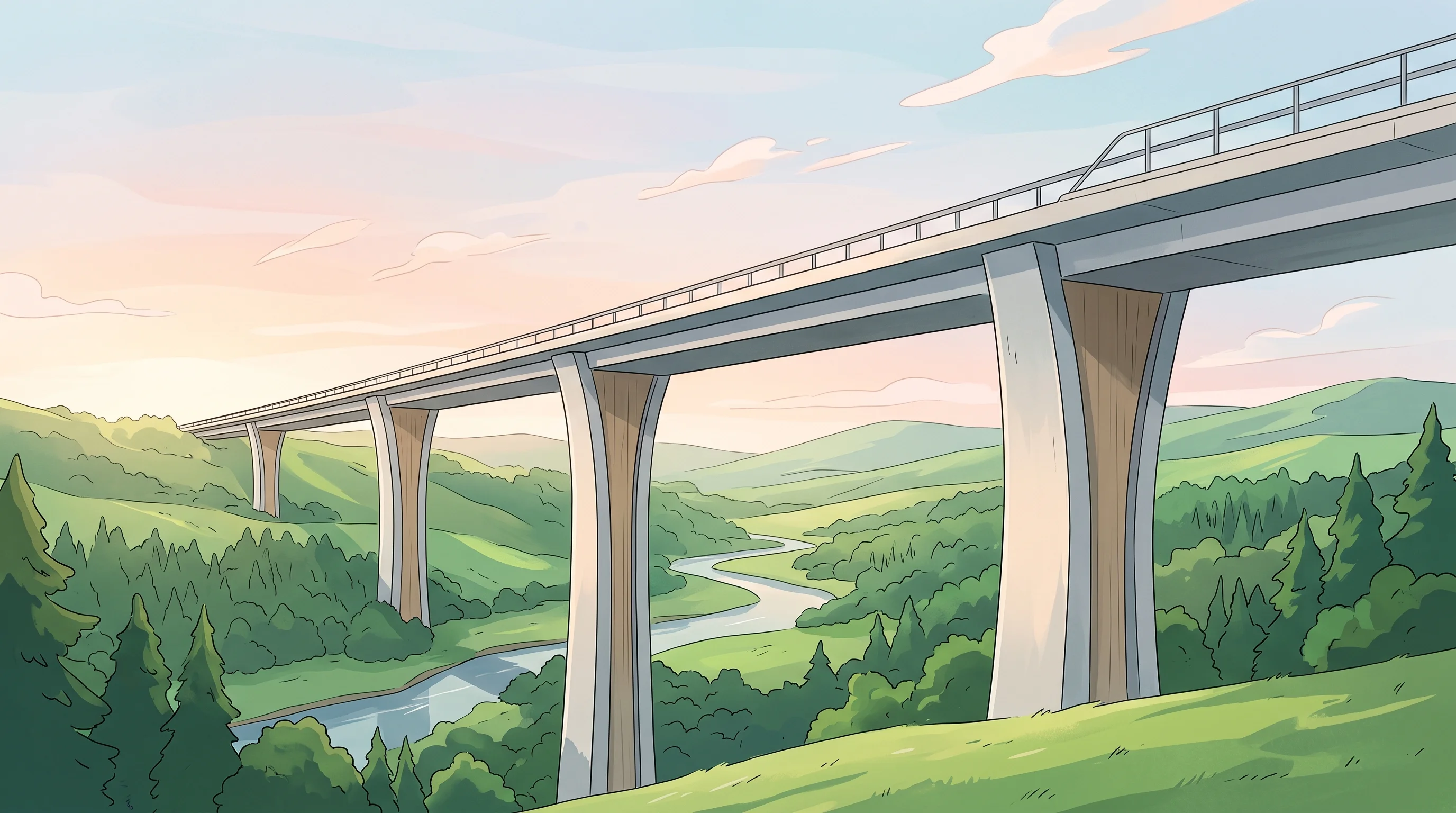 Digital illustration for article section "Content Section 3" in "Parallel Loop raises $6.6M to deploy AI engineers at enterprises" - A minimalist, Japanese-inspired illustration of a sleek, modern bridge extending forward over a sere...