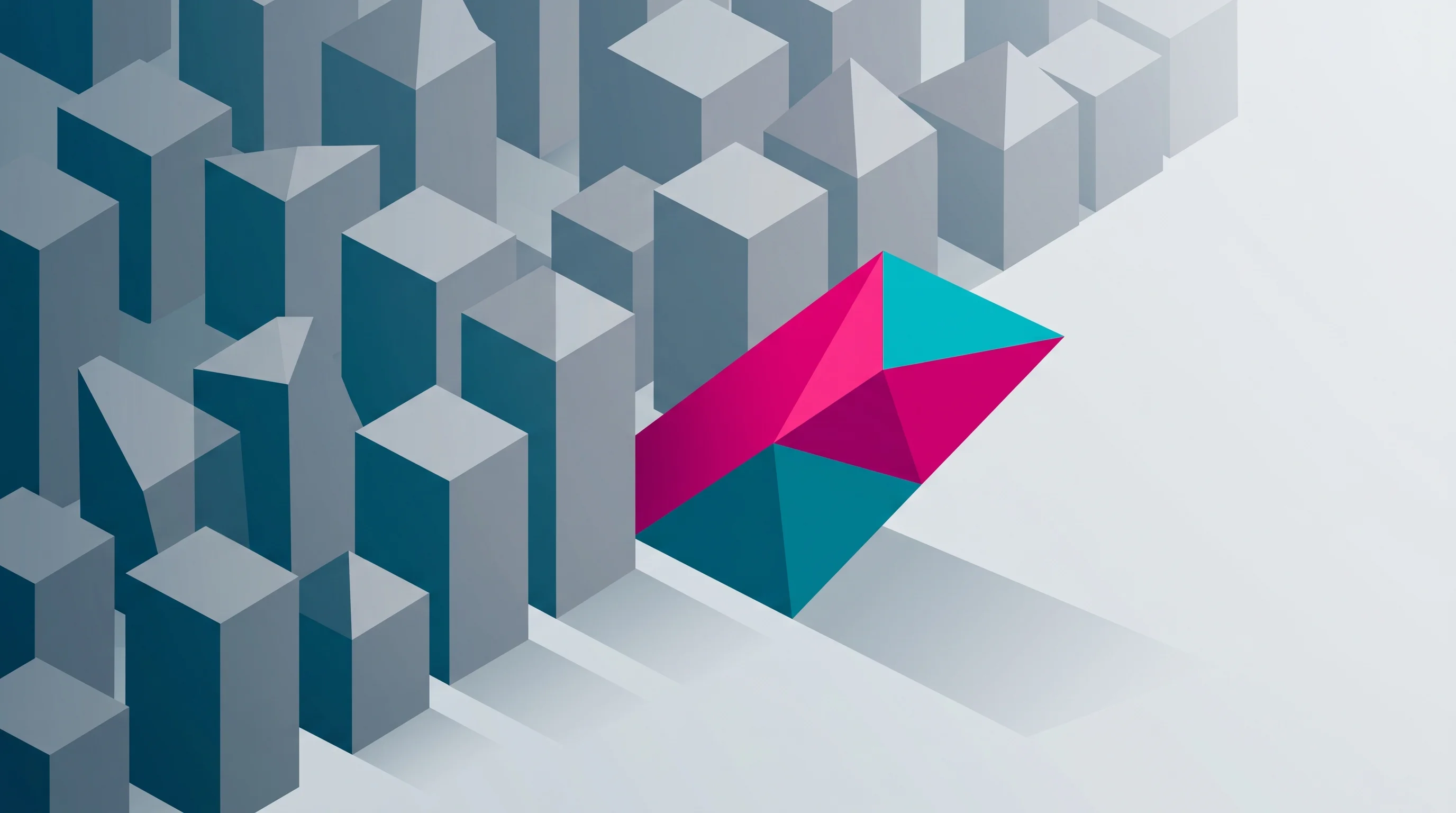 Digital illustration for article section "Jockeying for position in a packed field" in "Grep AI launches self-improving agents that cut costs 91%" - A bold geometric minimalist illustration representing the concept of jockeying for position in a cro...