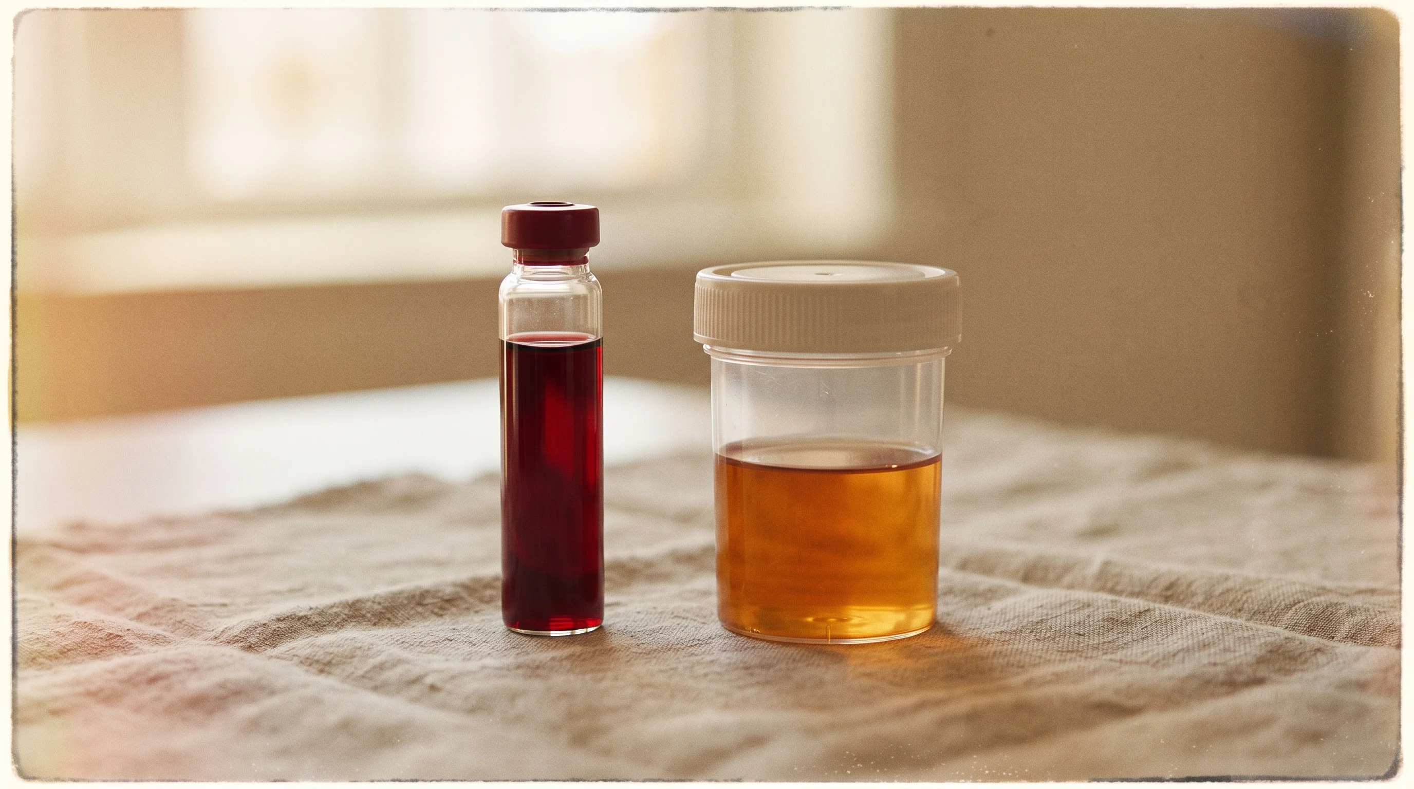 Digital illustration for article section "Content Section 5" in "Unravel Health raises $3.3M for at-home hormone monitor" - A conceptual, minimalist still life representing clinical sample trade-offs, featuring a pristine gl...
