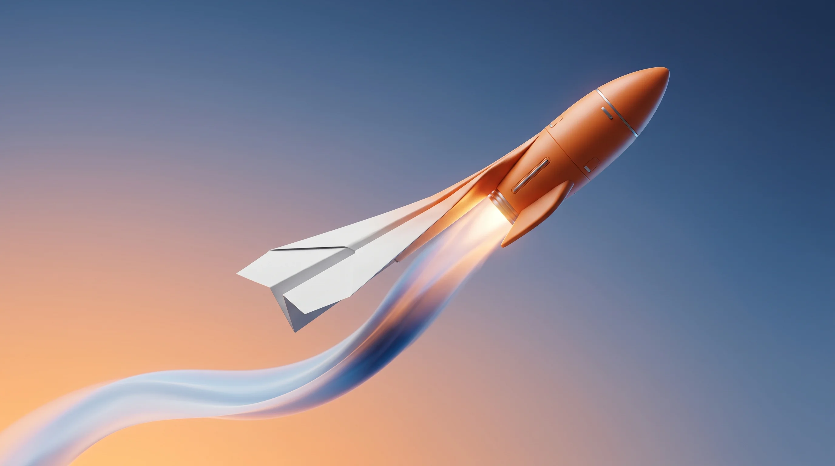 Digital illustration for article section "From Laminar to Liftoff" in "Minicor raises $3.8M to connect AI with legacy desktop apps" - A hyperrealistic 3D animated conceptual image symbolizing a startup's journey from smooth beginnings...