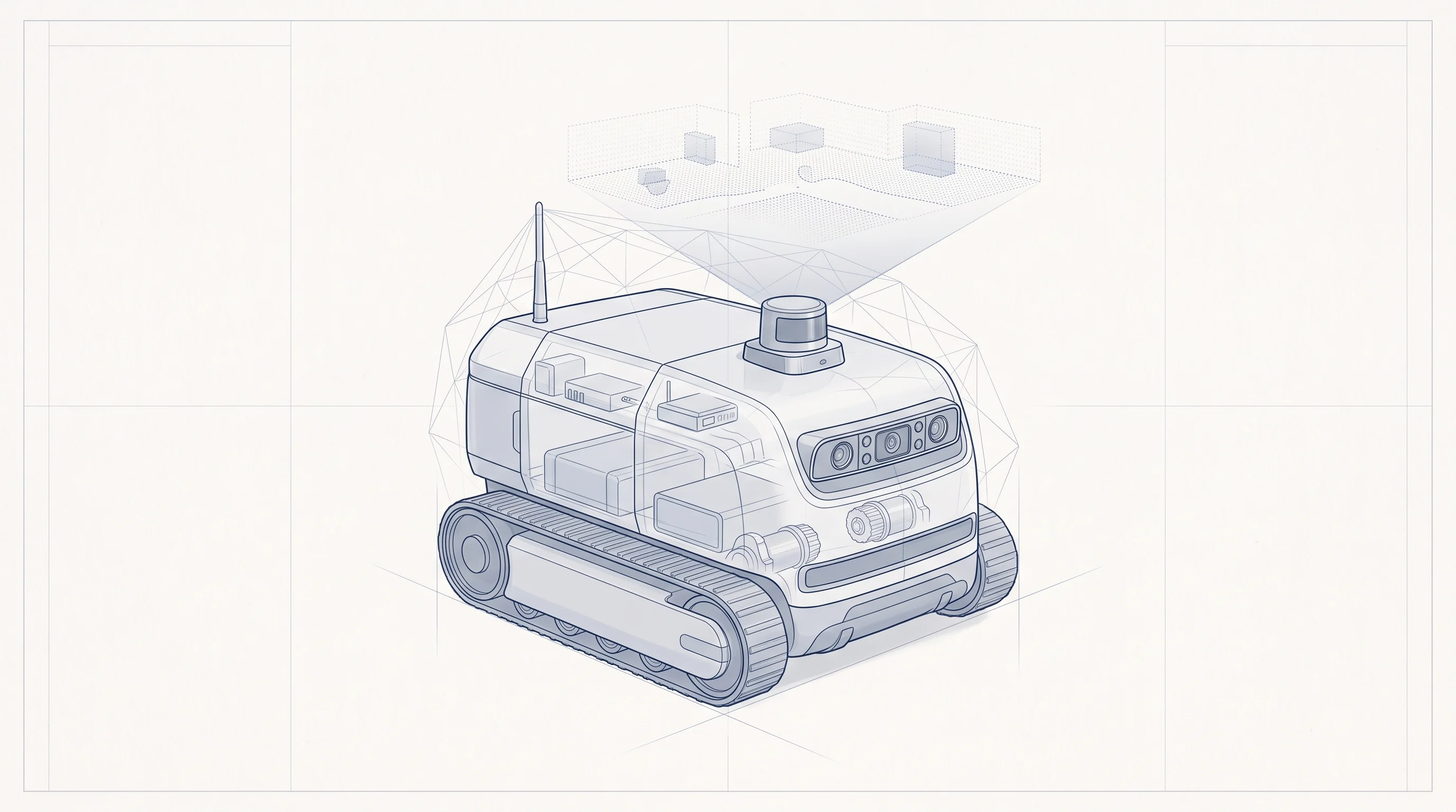 Digital illustration for article section "Content Section 2" in "RobotX AI raises $3M to build universal robot brain" - A sleek, modern autonomous robot equipped with LiDAR sensors and advanced camera systems is depicted...