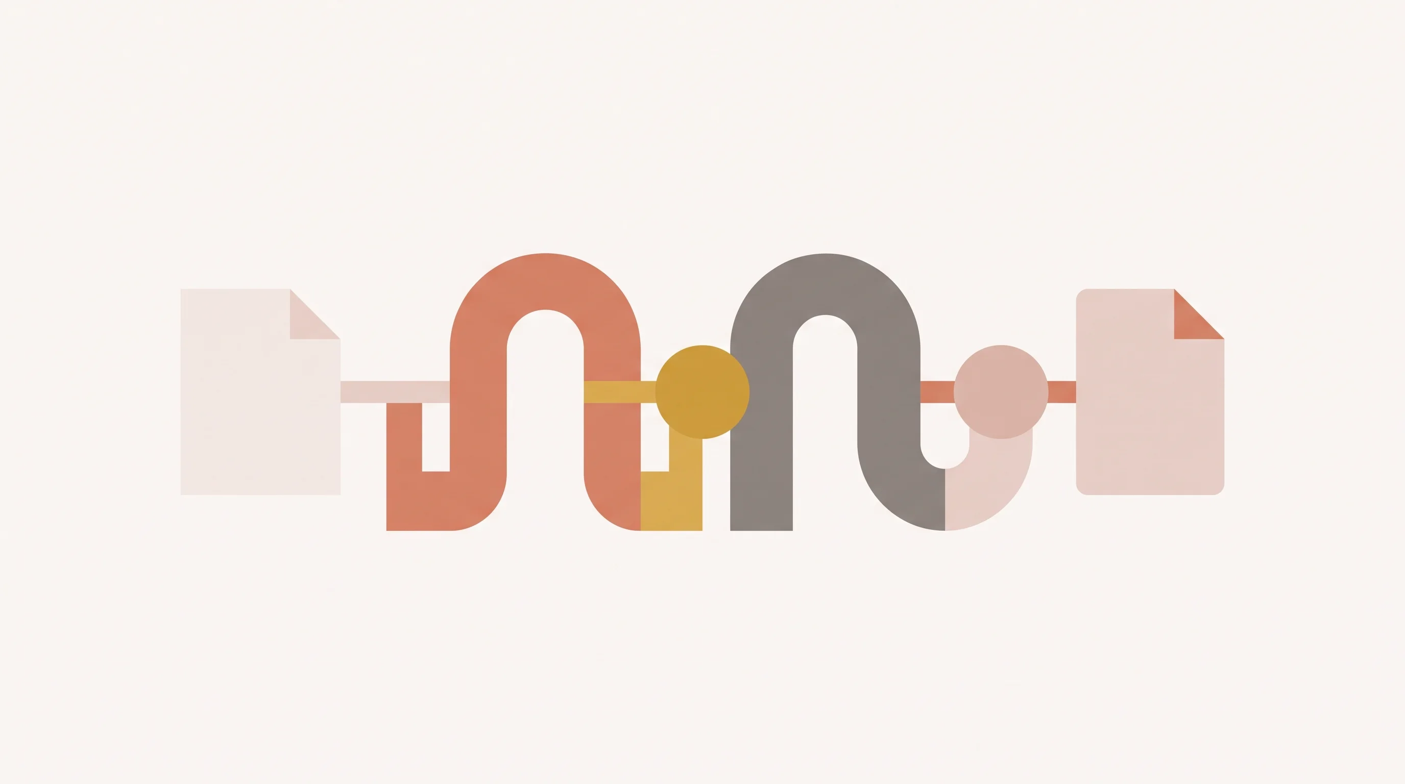 Digital illustration for article section "Still Proving It Out" in "Faraday launches AI agents for industrial manufacturing" - A clean, minimalist conceptual illustration representing an automated workflow for document review a...