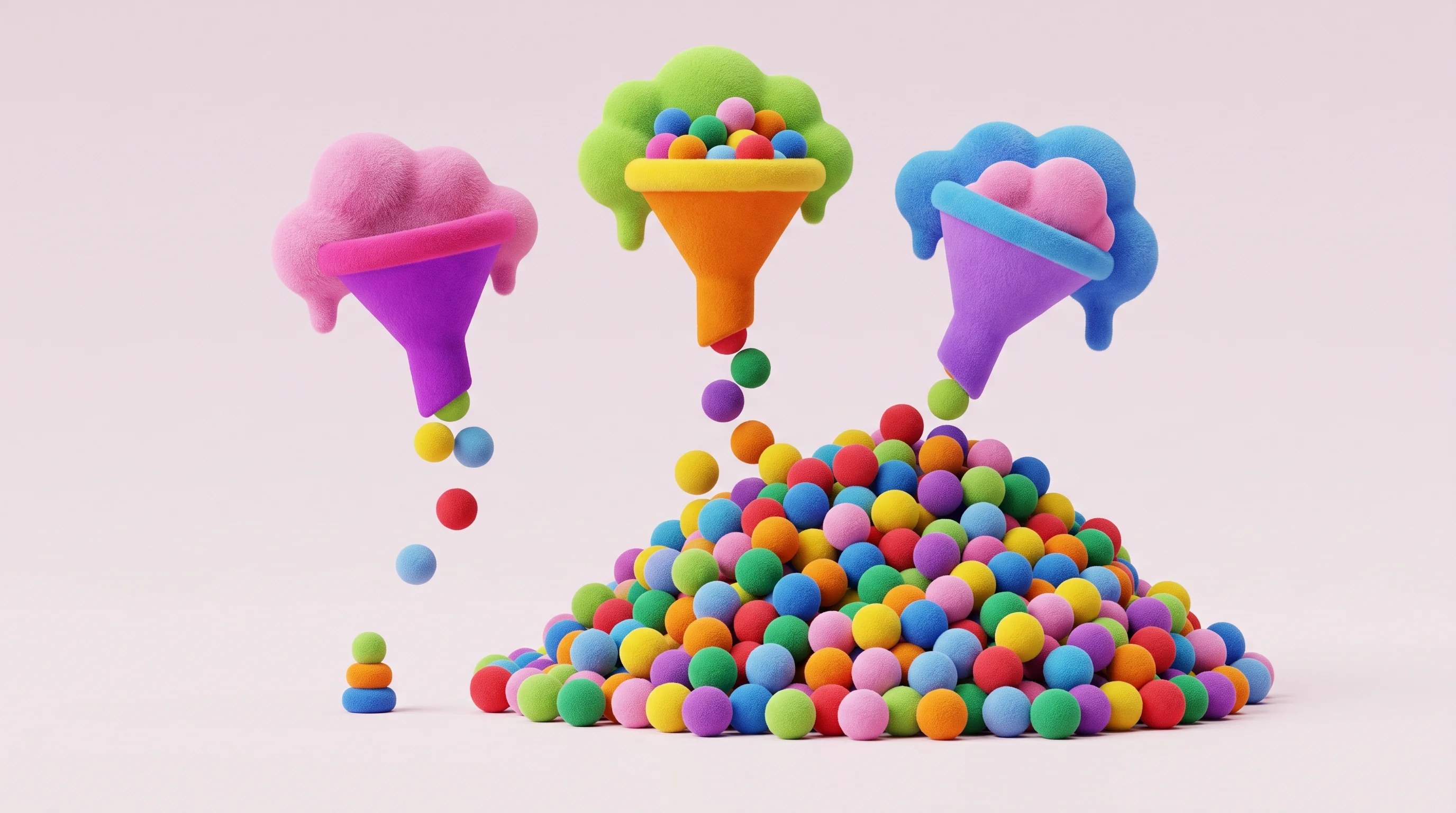 Digital illustration for article section "Content Section 5" in "Caveman launches optimization stack to cut AI costs 65%" - A conceptual 3D illustration representing the massive output of AI agents compared to human users, r...