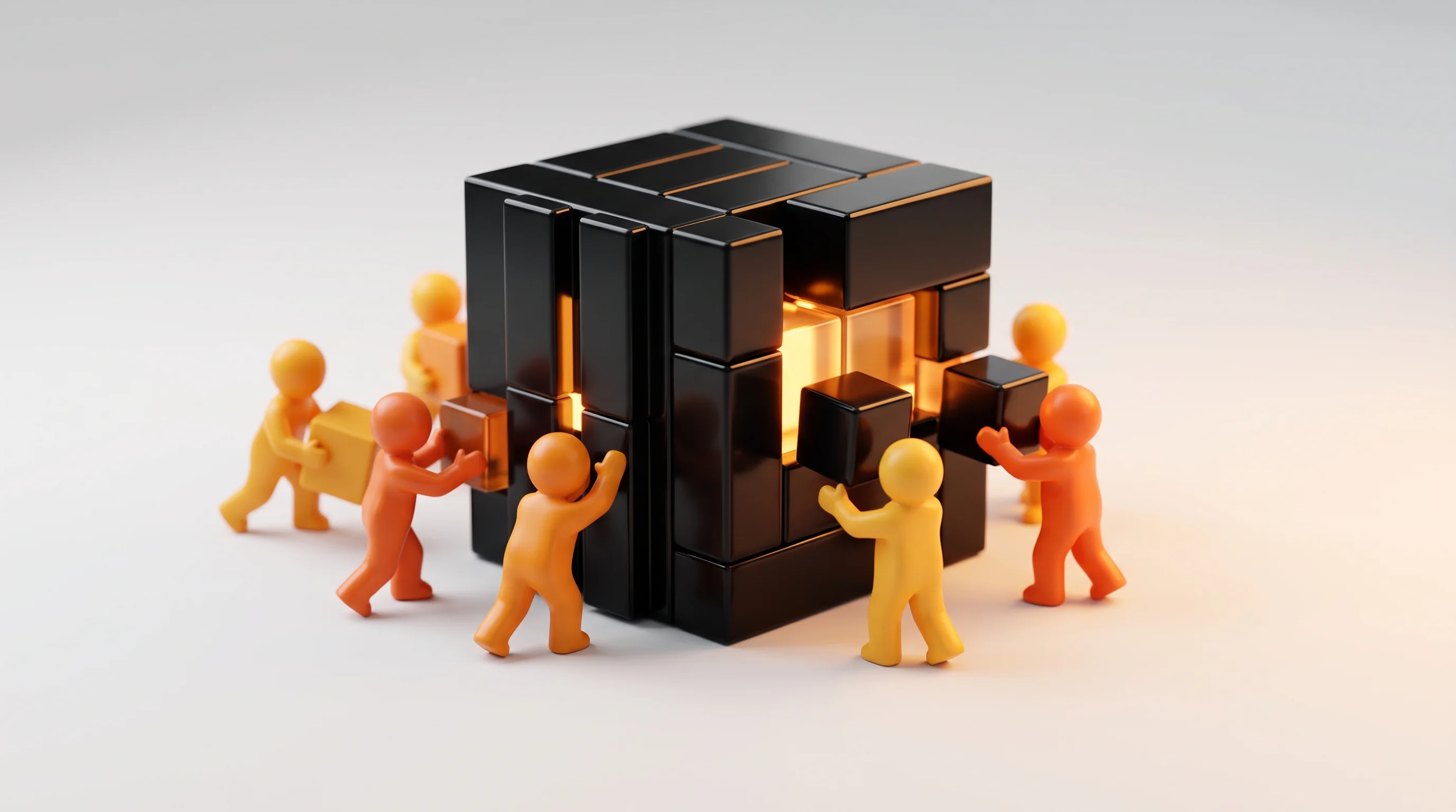 Digital illustration for article section "Mainframe AI heats up" in "Geniez AI raises $6M for mainframe AI agent framework" - A close-up, macro photography shot of a sleek, simplified plastic block structure representing a mod...