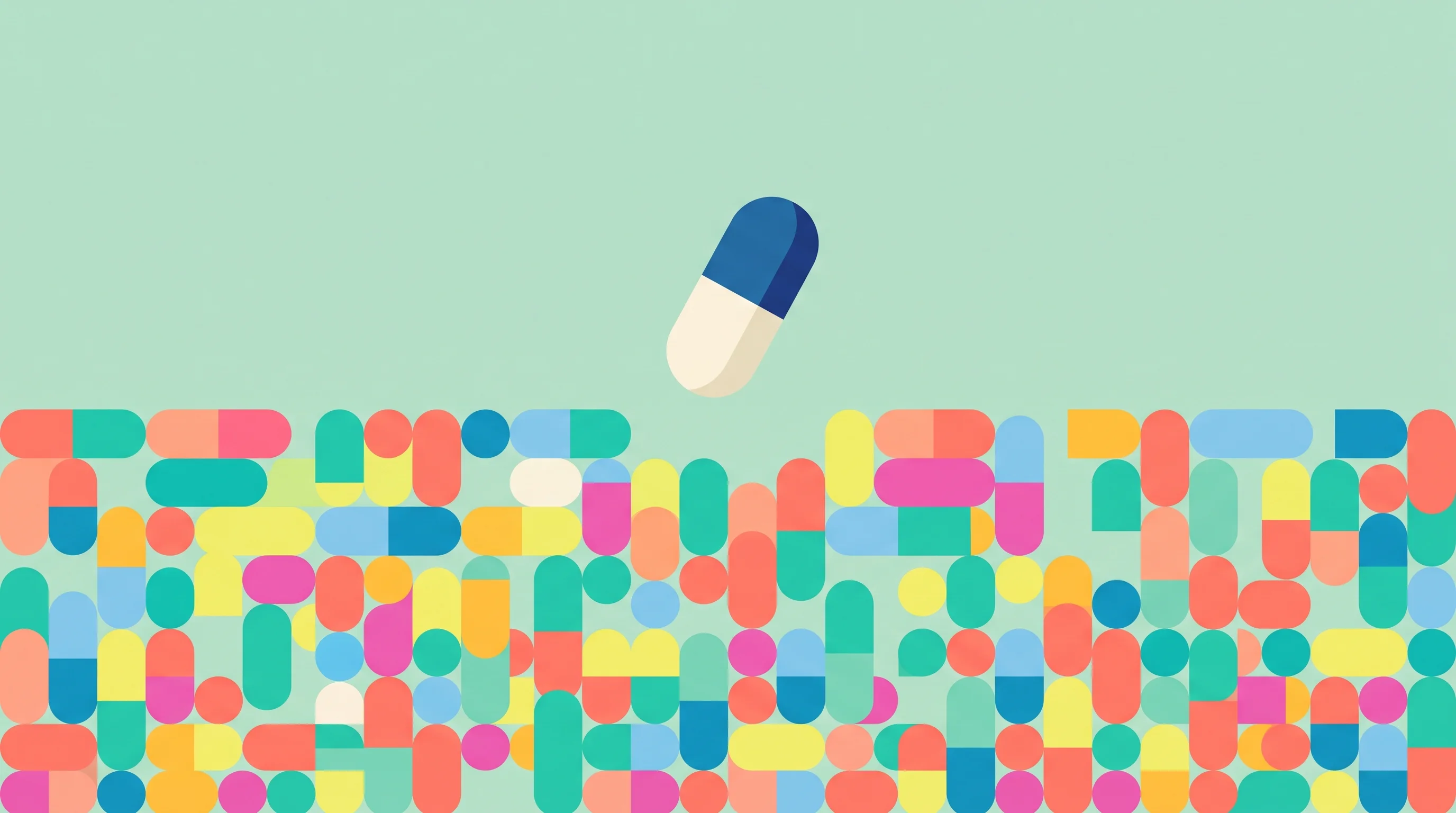 Digital illustration for article section "A Crowded Field" in "Less is More launches GLP-1 dosing platform for weight maintenance" - A conceptual, modern flat illustration depicting the idea of a crowded medical marketplace, featurin...