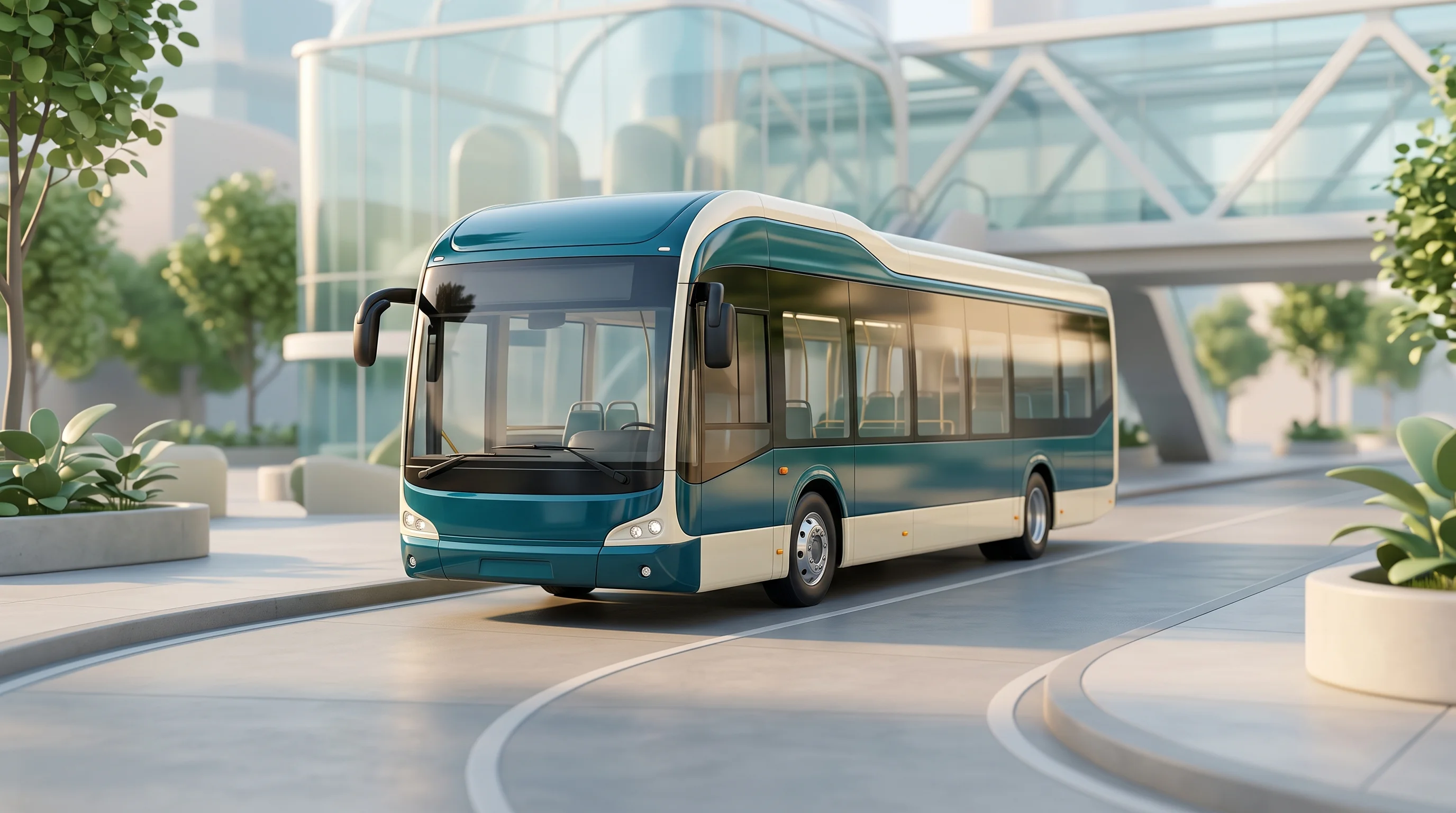 Digital illustration for article section "Content Section 2" in "GreenCell Mobility raises $35M to scale electric bus fleet" - A sleek, modern electric bus serving as the central focal point in a clean, minimal composition, con...