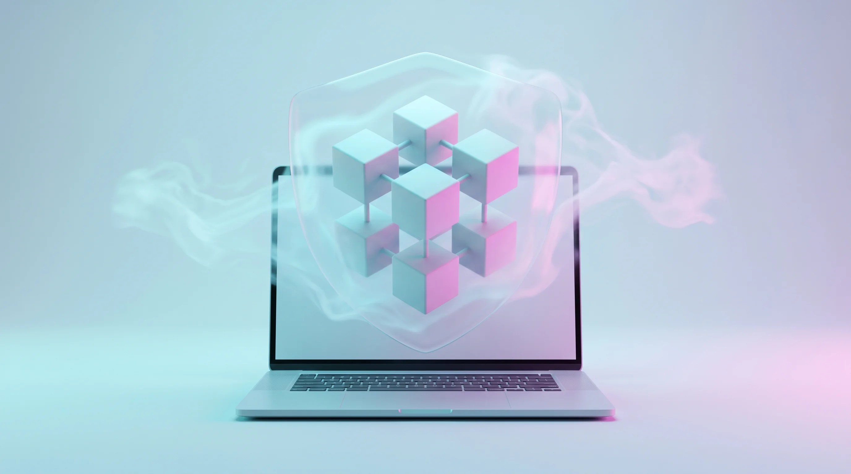 Digital illustration for article section "Content Section 4" in "Aikido launches Noon to guard employees from AI-driven attacks" - A clean, minimalist conceptual representation of a software supply chain and protective device layer...